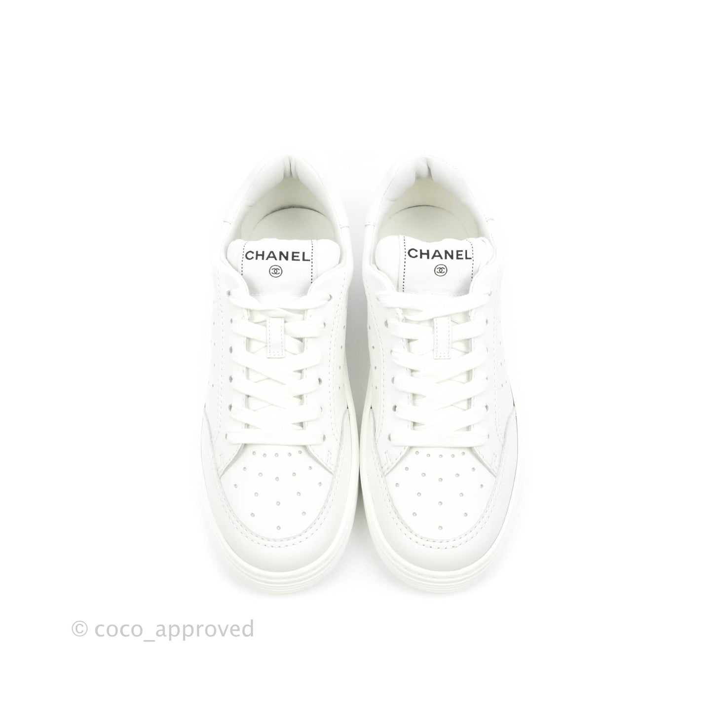 Chanel Calfskin Logo Sneakers White Size 37.5