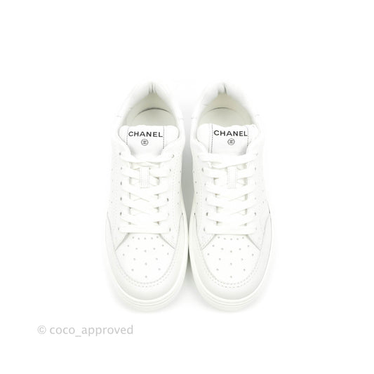 Chanel Calfskin Logo Sneakers White Size 37.5