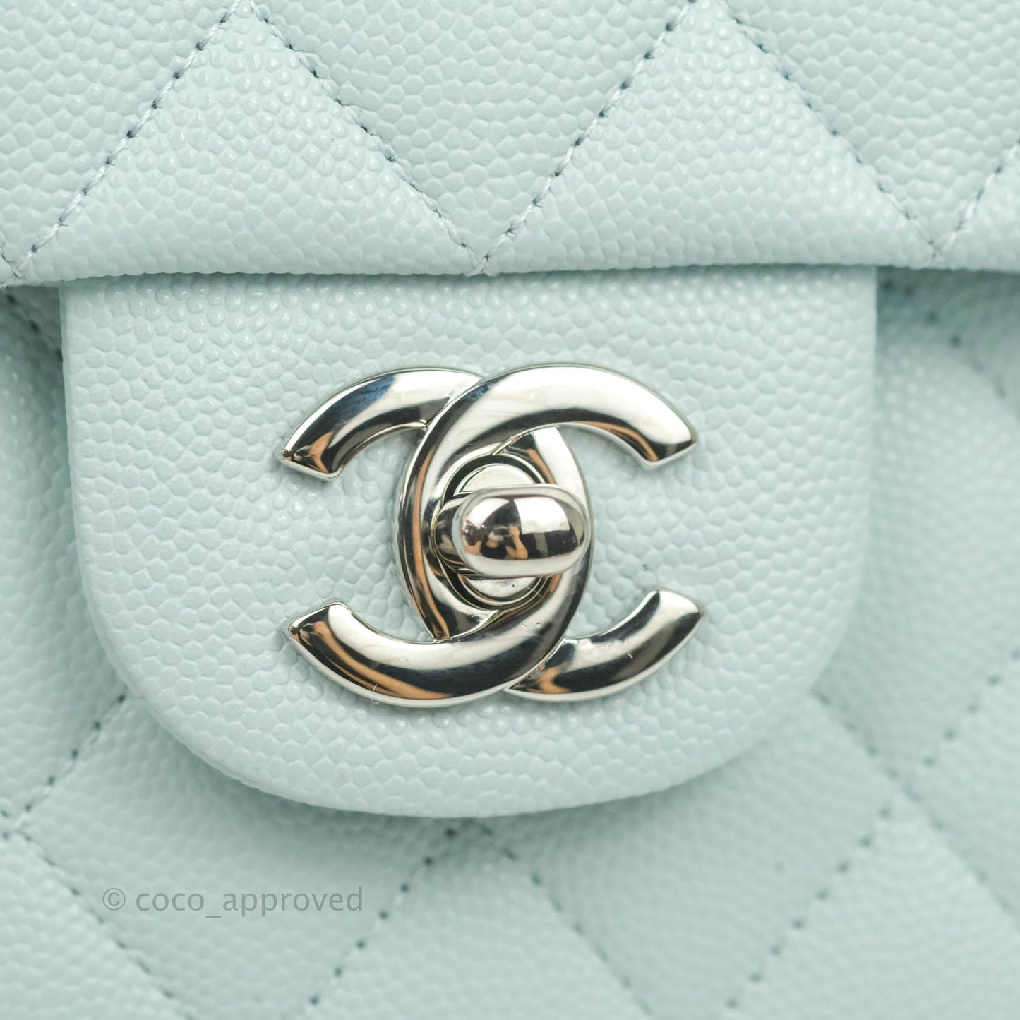 Chanel Classic M/L Medium Double Flap Blue Caviar Silver Hardware 21K