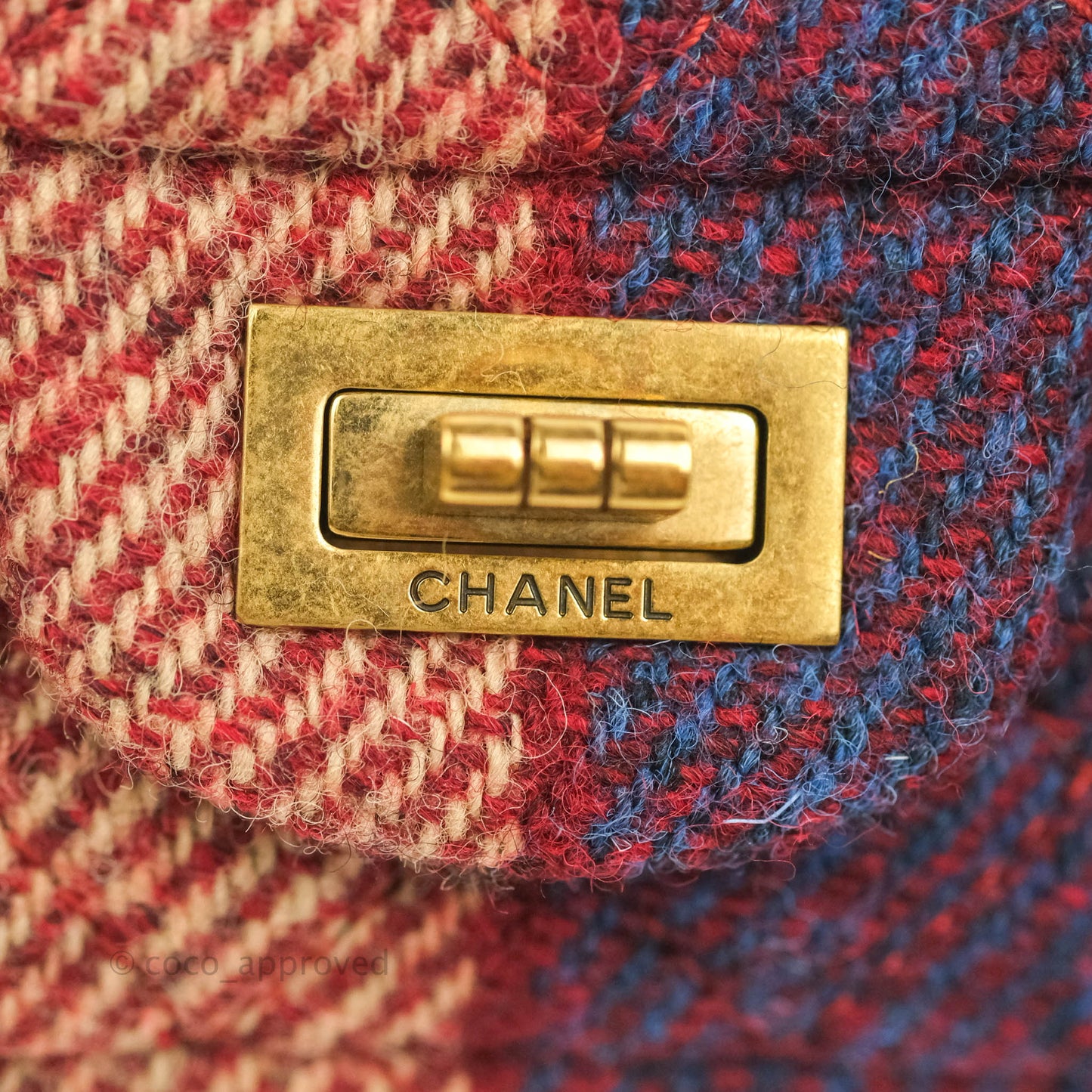 Chanel Mini Reissue 224 Wool Checked Aged Gold Hardware
