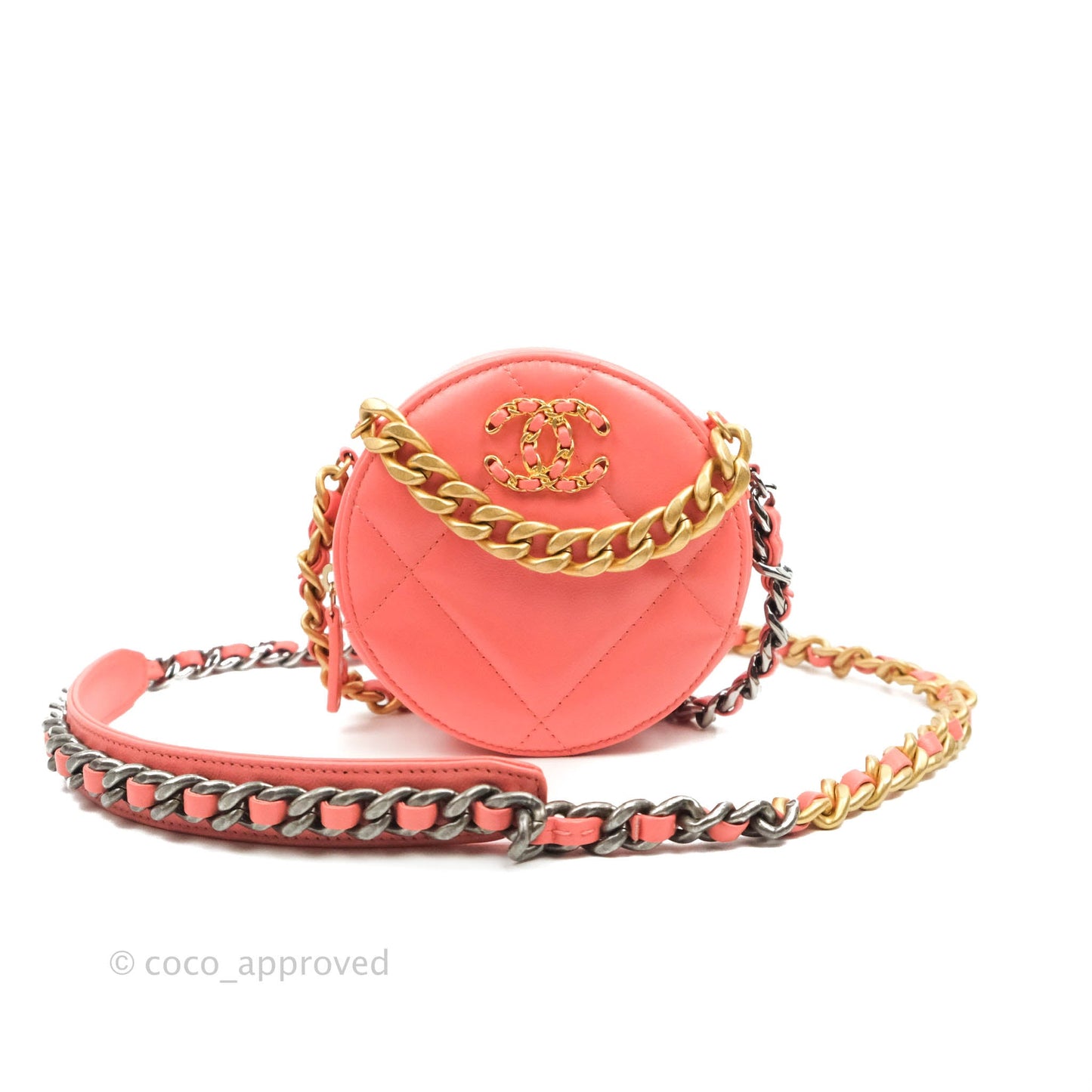 Chanel 19 Round Clutch With Chain Coral Pink Mixed Hardware