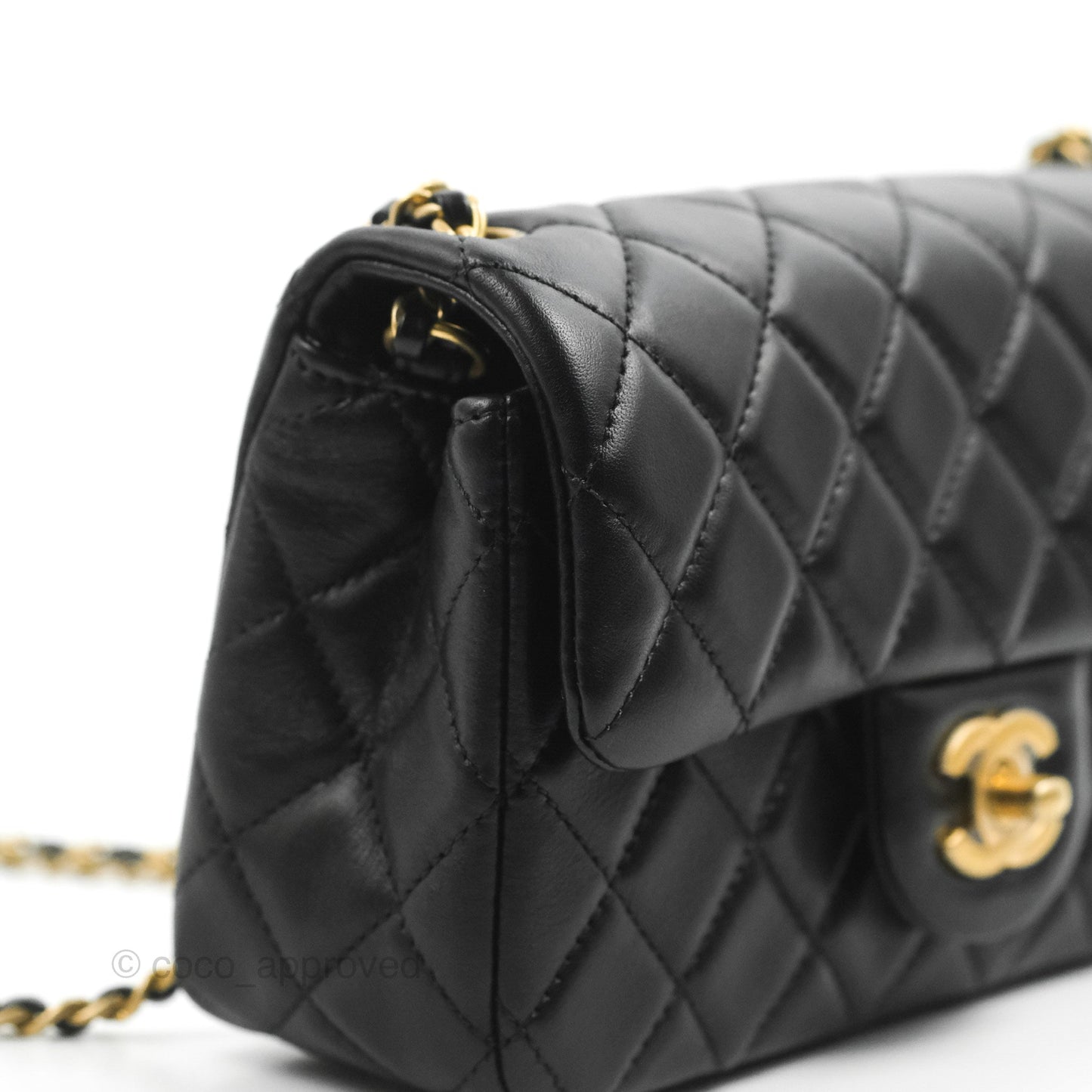 Chanel Mini Rectangular Pearl Crush Quilted Black Lambskin Aged Gold Hardware