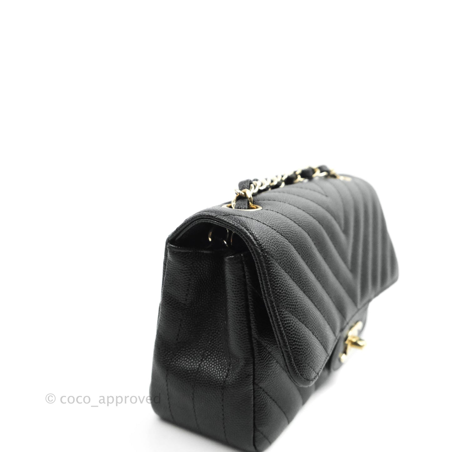 Chanel Chevron Mini Rectangular Flap Black Caviar Gold Hardware