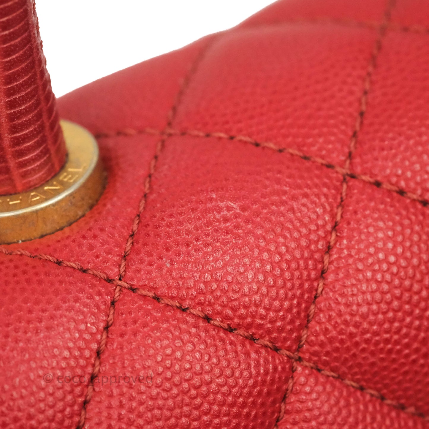 Chanel Small Quilted Coco Handle Red Caviar Gold Hardware