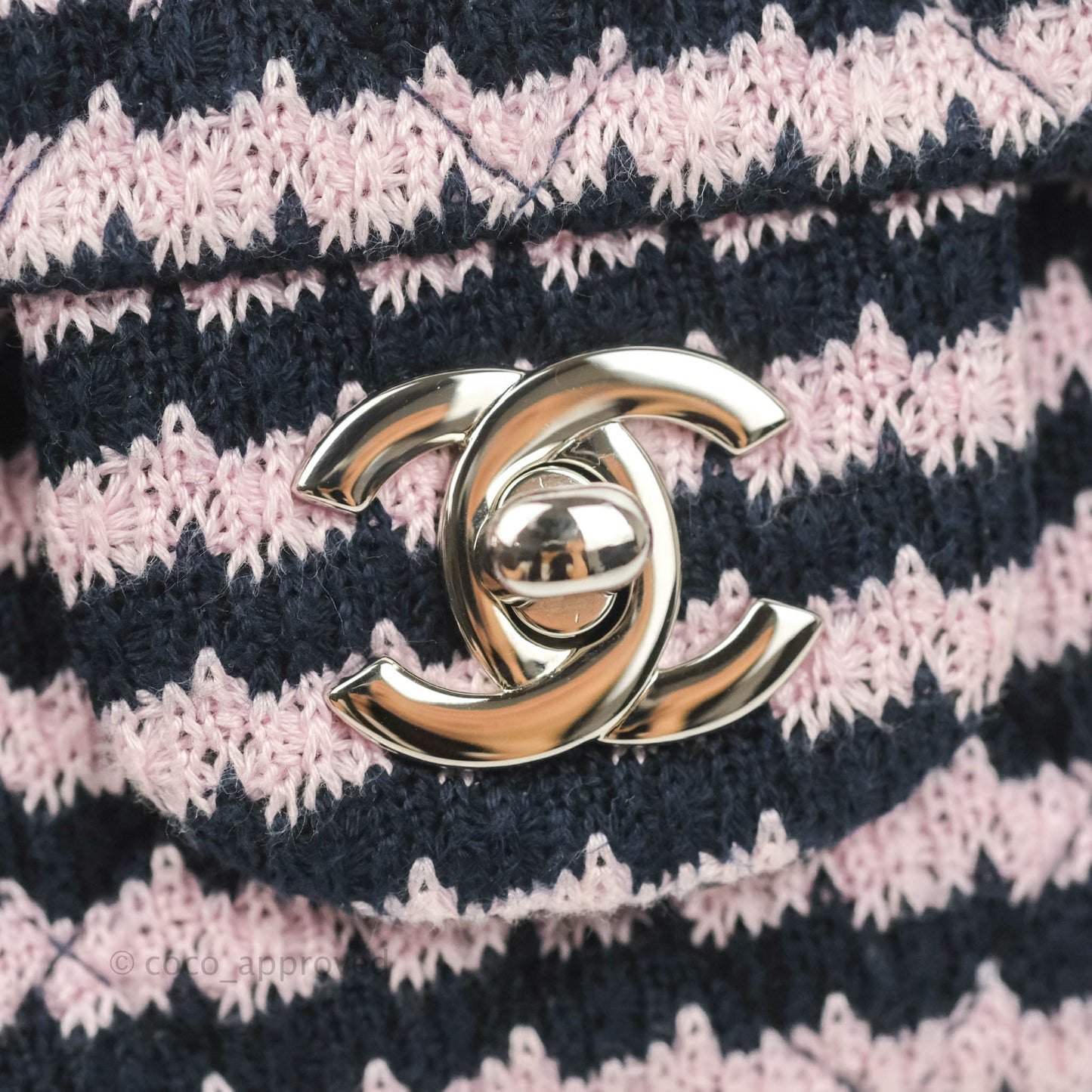 Chanel Mini Rectangular Flap Bag Navy Pink Striped Tweed Silver Hardware