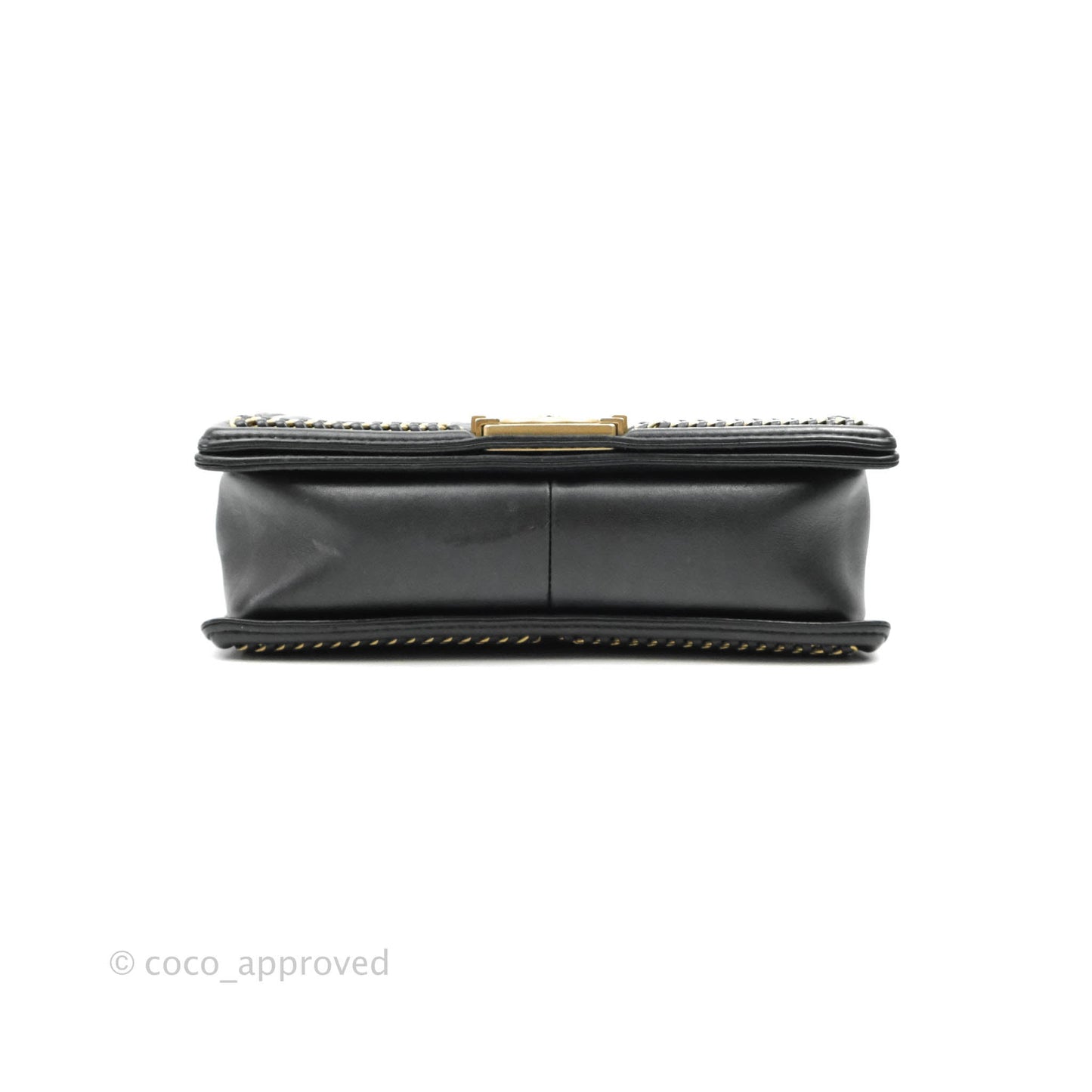 Chanel Quilted Medium Boy With Handle Black Calfskin Aged Gold Hardware