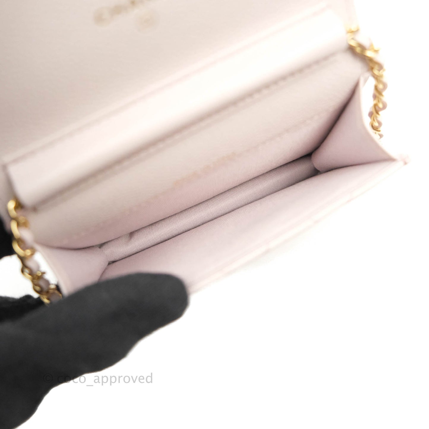 Chanel Miss Coco Clutch With Chain Quilted Lilac Pink Caviar Gold Hardware