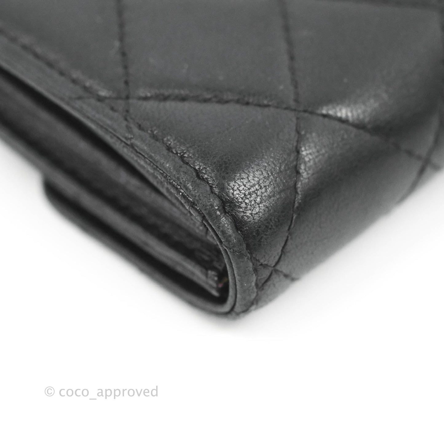 Chanel Quilted Small Flap Card Holder Black Lambskin Silver Hardware