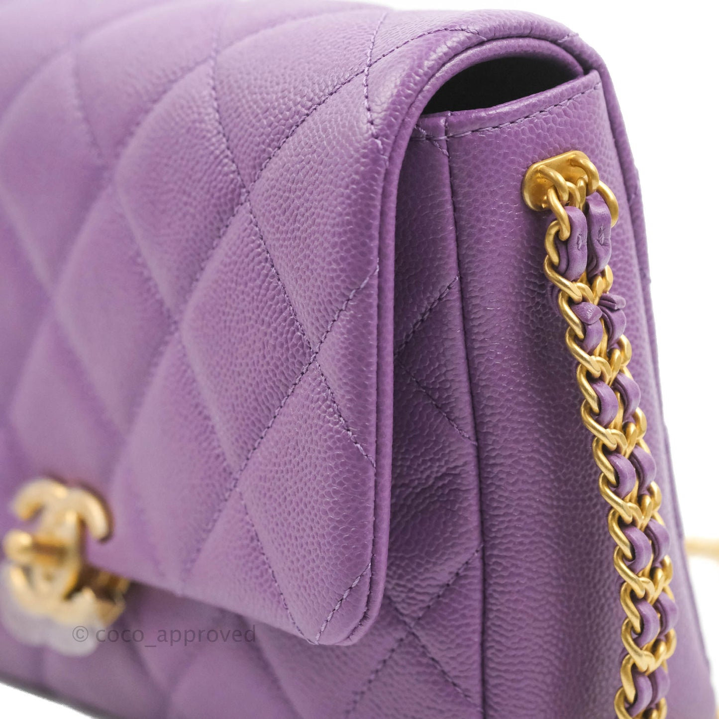 Chanel Small Quilted Melody Flap Purple Caviar Aged Gold Hardware