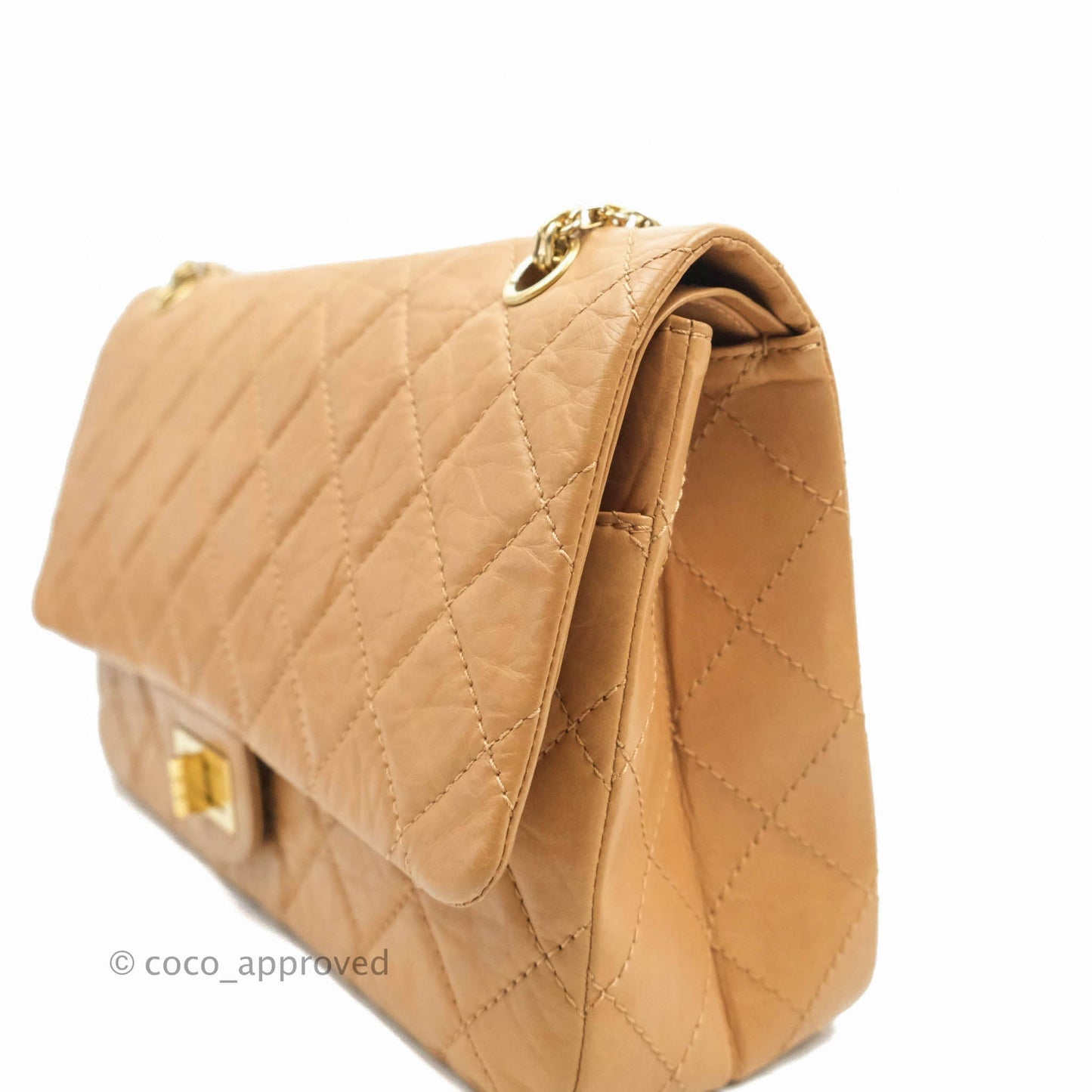 Chanel Quilted Reissue 227 Flap Beige Calfskin Aged Gold Hardware