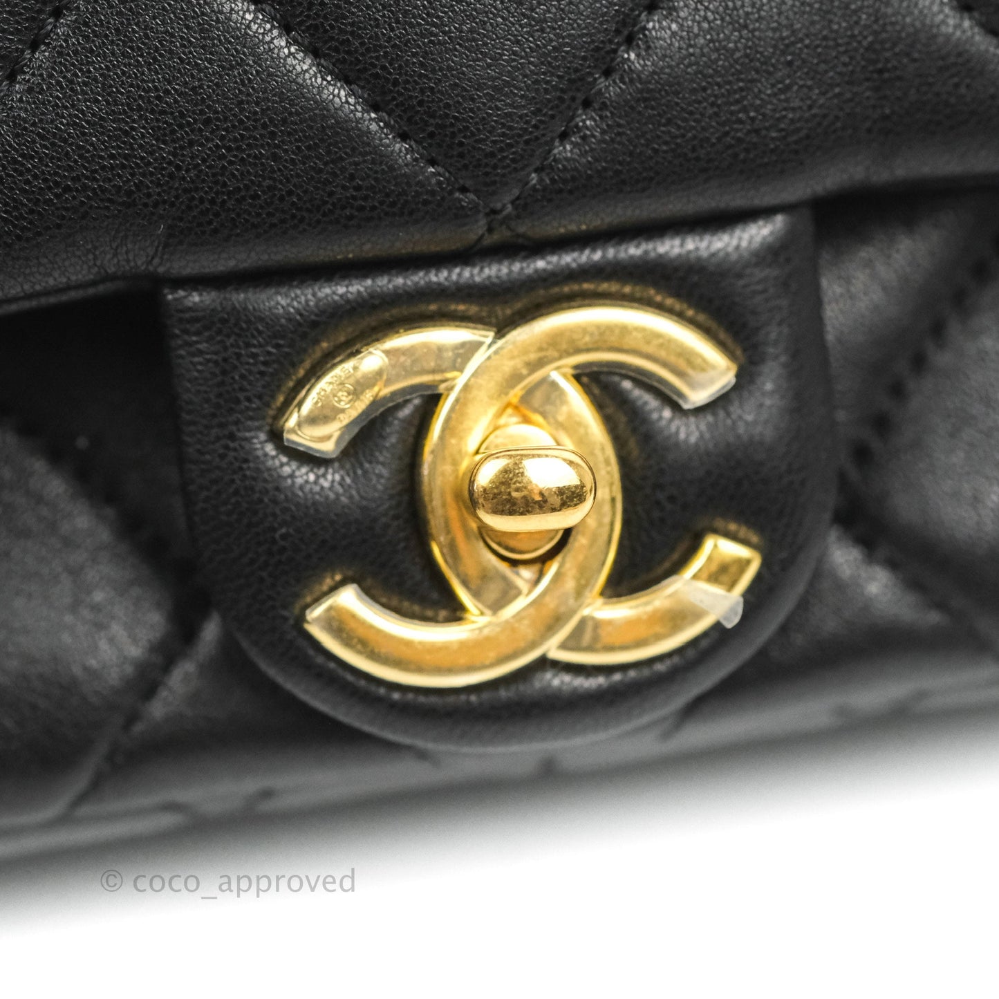 Chanel Quilted Mini Flap Bag With Chanel Logo Top Handle Lambskin Calfskin Mixed Fibers Gold Hardware