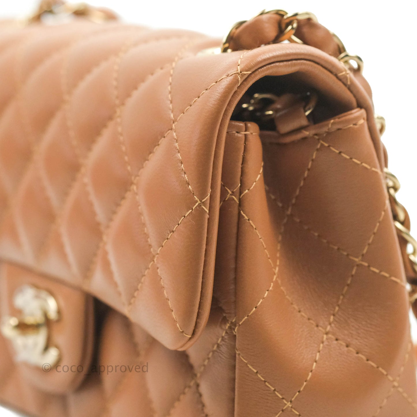 Chanel Quilted Mini Rectangular Flap Caramel Lambskin Gold Hardware 22S