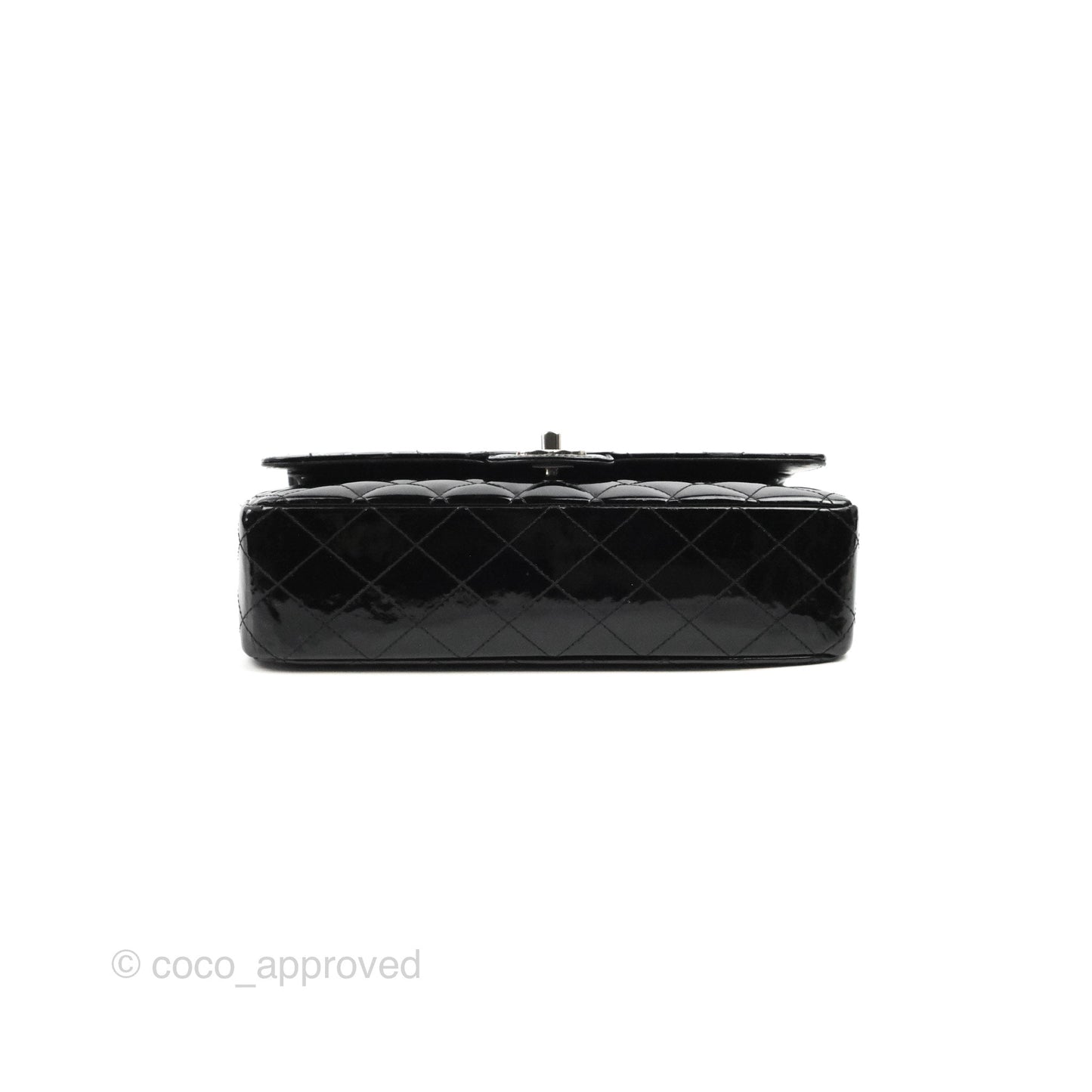 Chanel Classic M/L Medium Flap Quilted Black Patent Silver Hardware