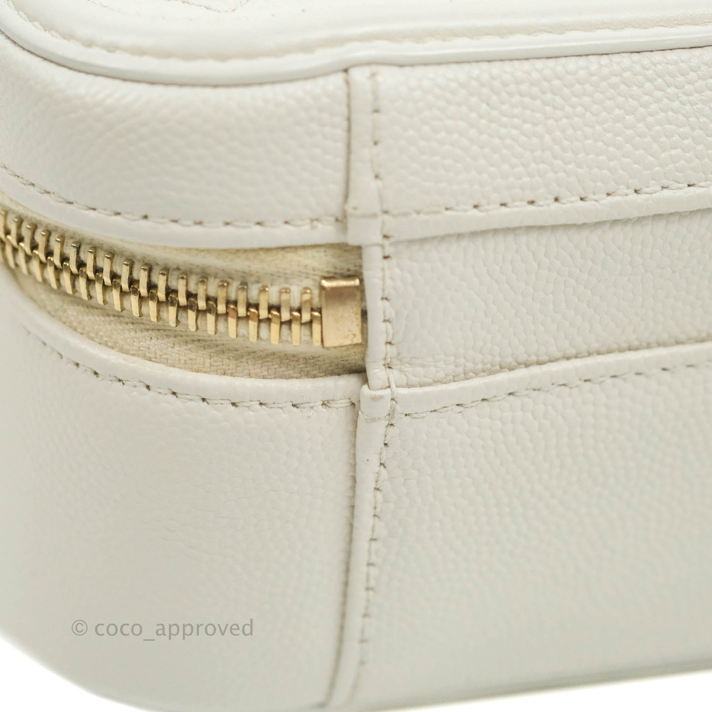Chanel Quilted Medium CC Filigree Vanity Case White Caviar Aged Gold Hardware