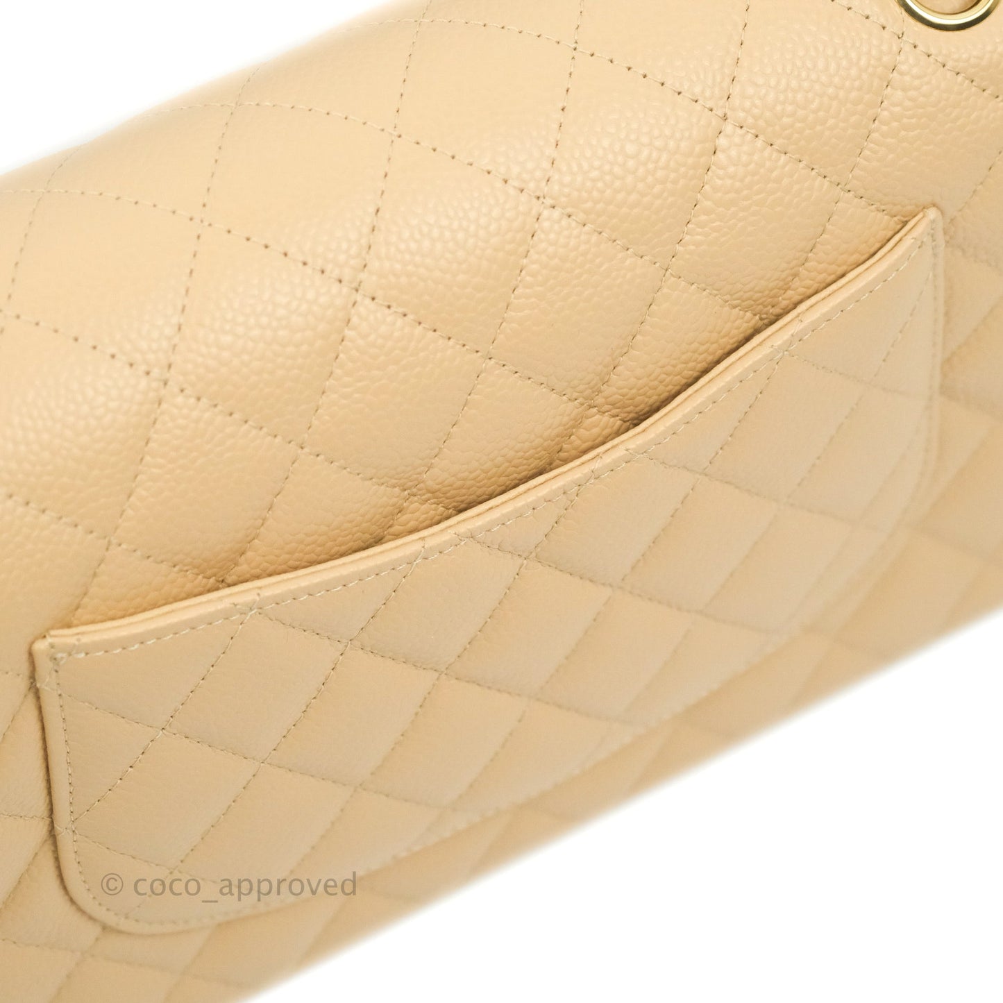 Chanel Classic M/L Medium Flap Quilted Beige Caviar Gold Hardware