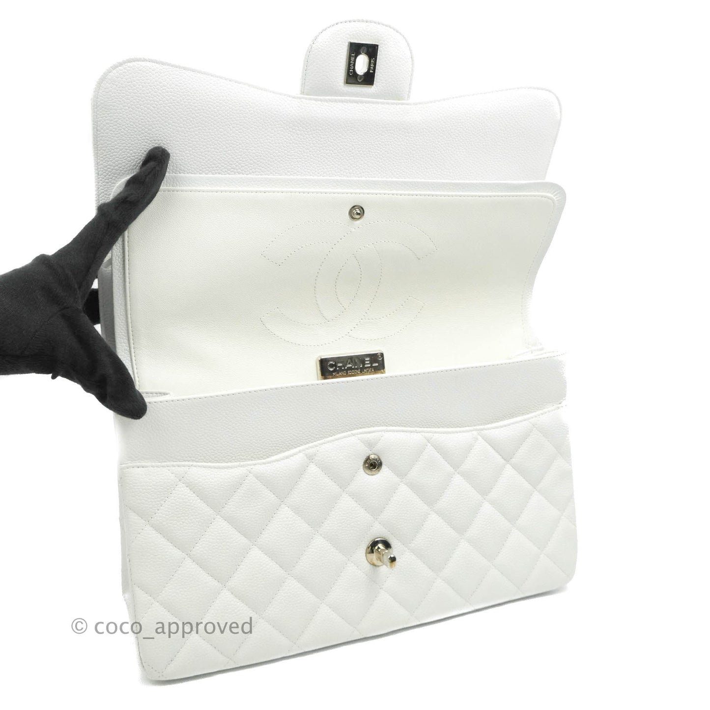 Chanel Jumbo Double Flap White Caviar Silver Hardware⁣⁣