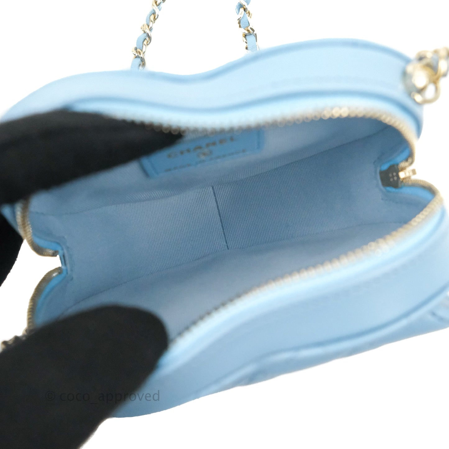 Chanel Small Heart Bag Blue Lambskin Gold Hardware 22S