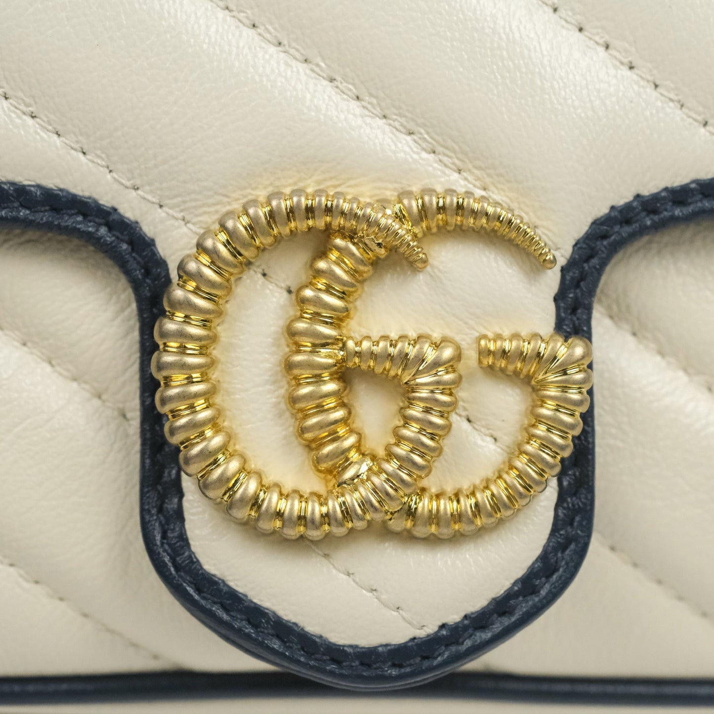 Gucci GG Marmont Matelassé Leather Super Mini Bag Navy White