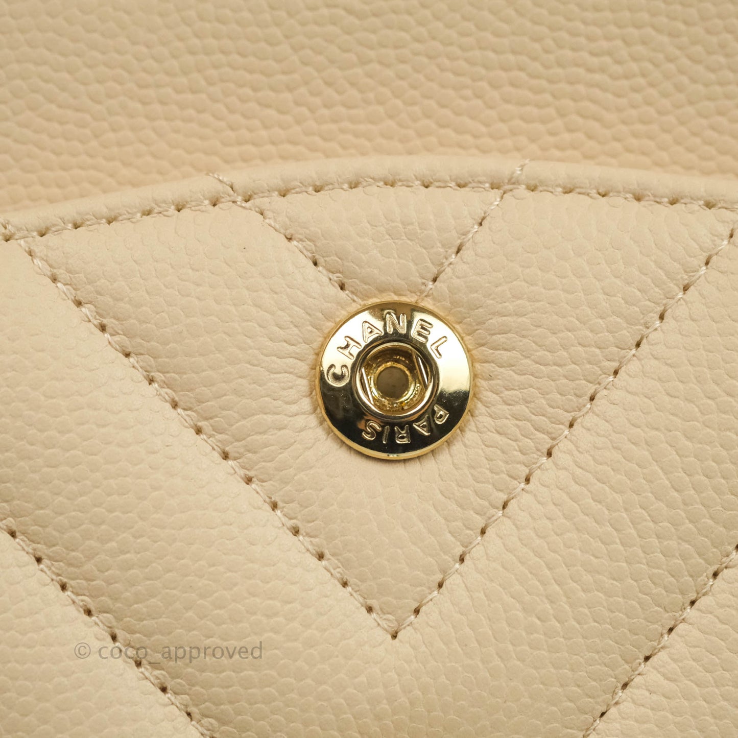 Chanel S/M Small Chevron Classic Flap Beige Caviar Gold Hardware 21S