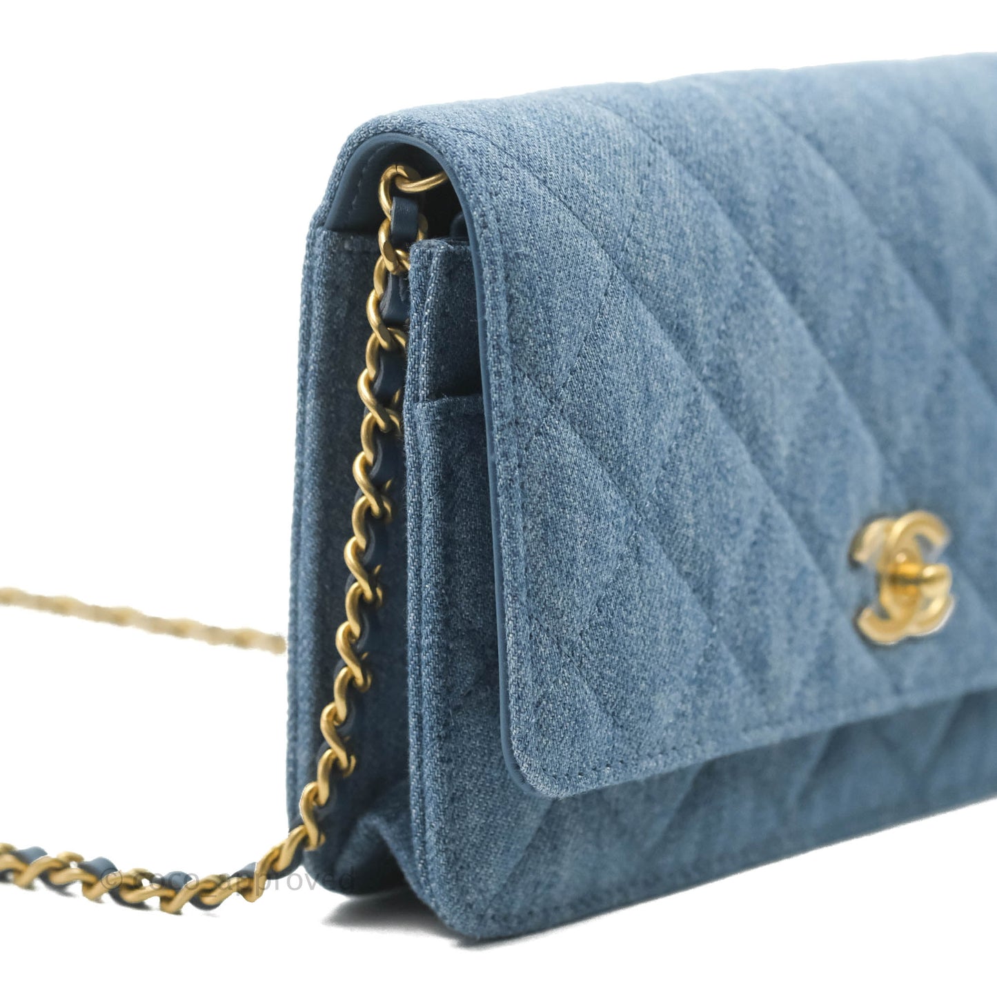 Chanel Quilted Pearl Crush Wallet on Chain WOC Denim Aged Gold Hardware