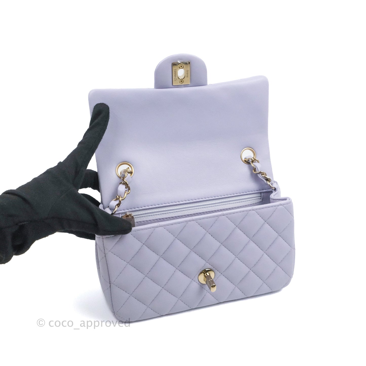 Chanel Quilted Mini Rectangular Flap Lilac Lambskin Gold Hardware