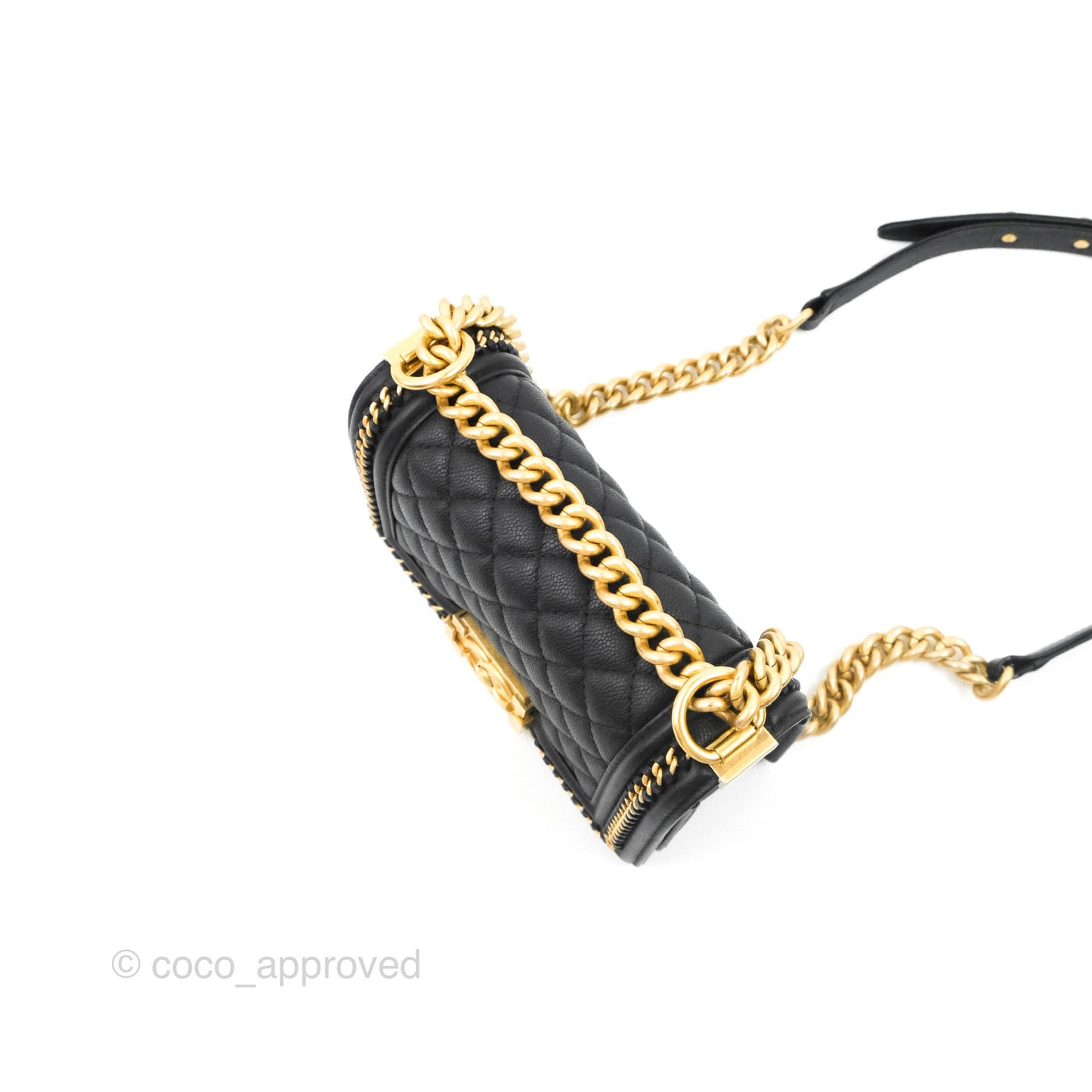 Chanel Small Boy Chain Around Black Caviar Gold Hardware