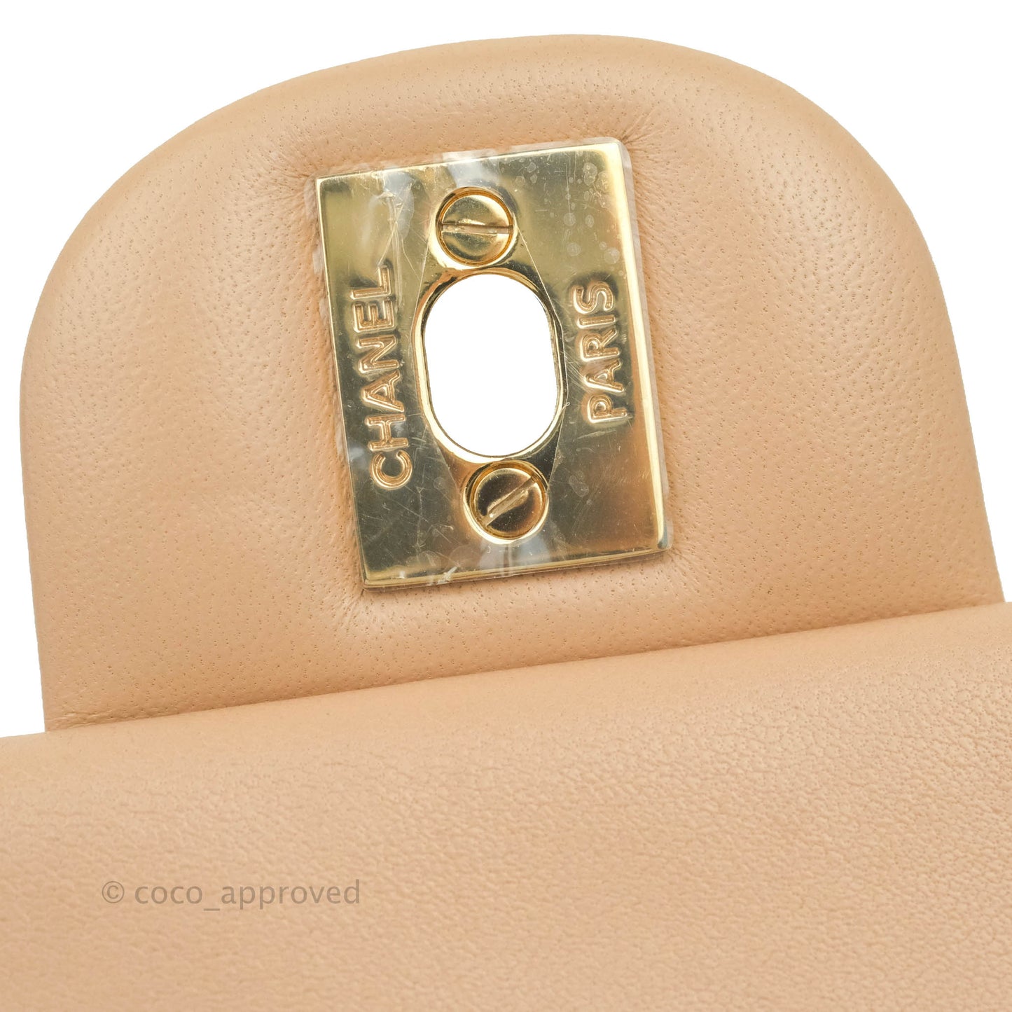 Chanel Quilted Mini Rectangular Flap Beige Lambskin Gold Hardware