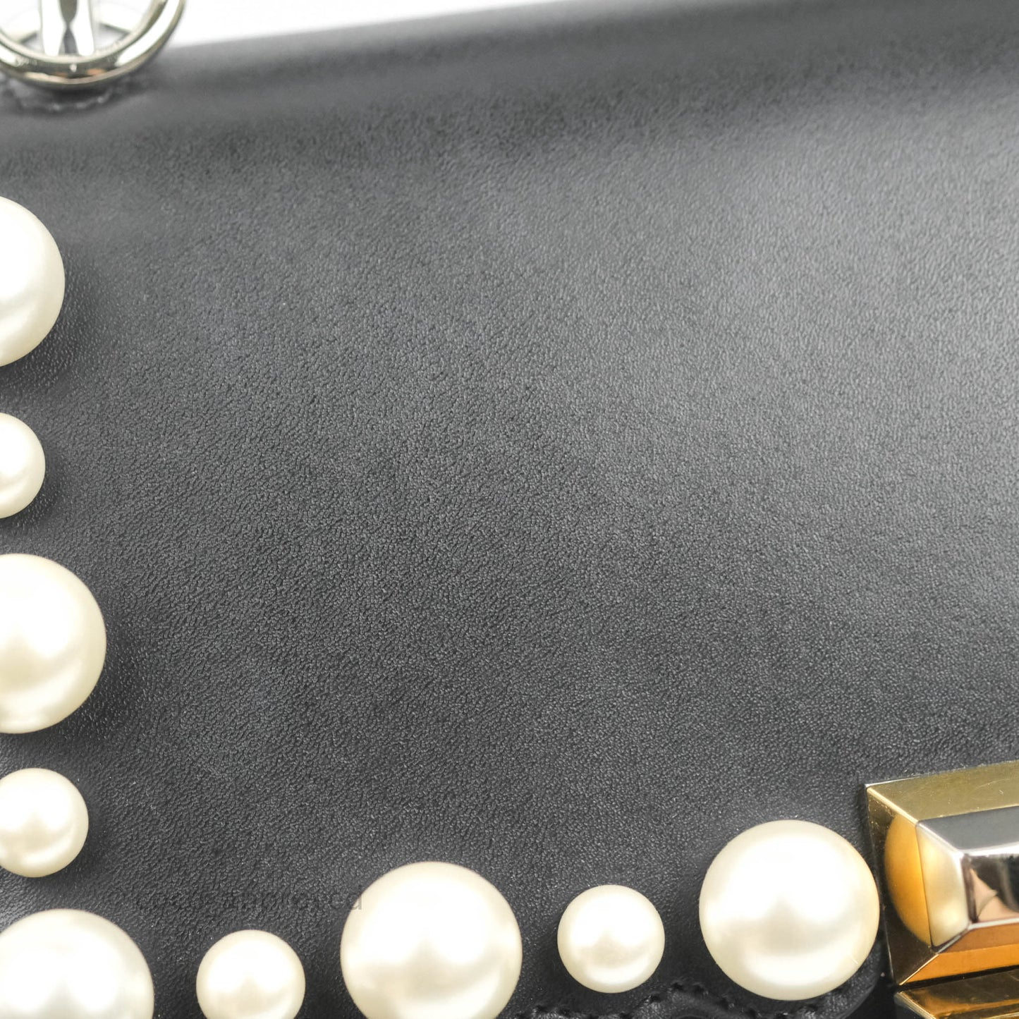 Fendi Scalloped Studded Pearl Small Kan I Shoulder Bag Black Calfskin