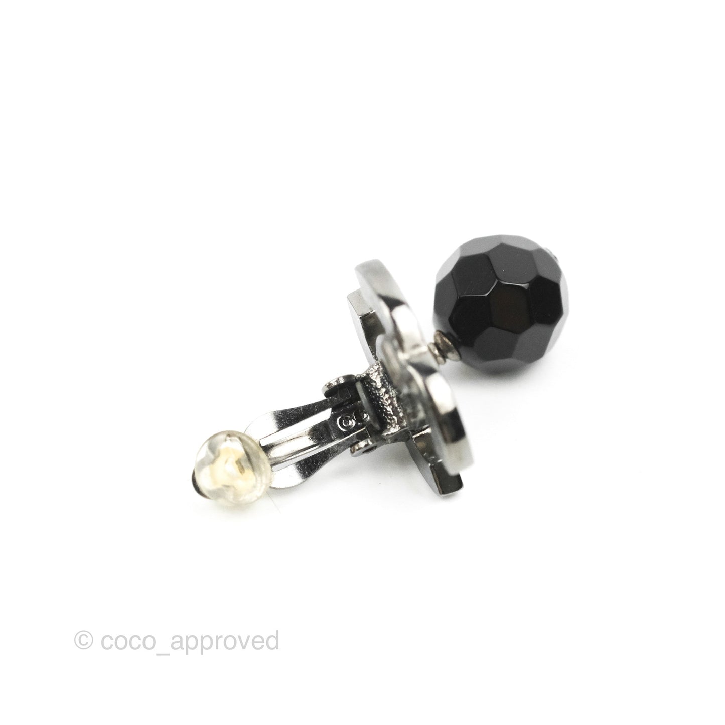 Chanel CC Black Resin Sphere Drop Ear Clip Gun Metal 12V