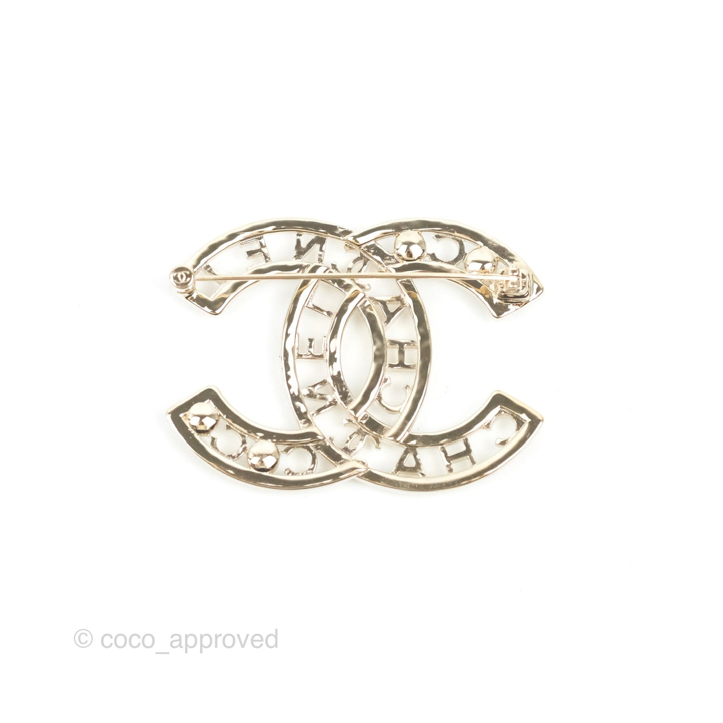 Chanel CC Pearl Crystal Brooch Light Gold Tone 23V