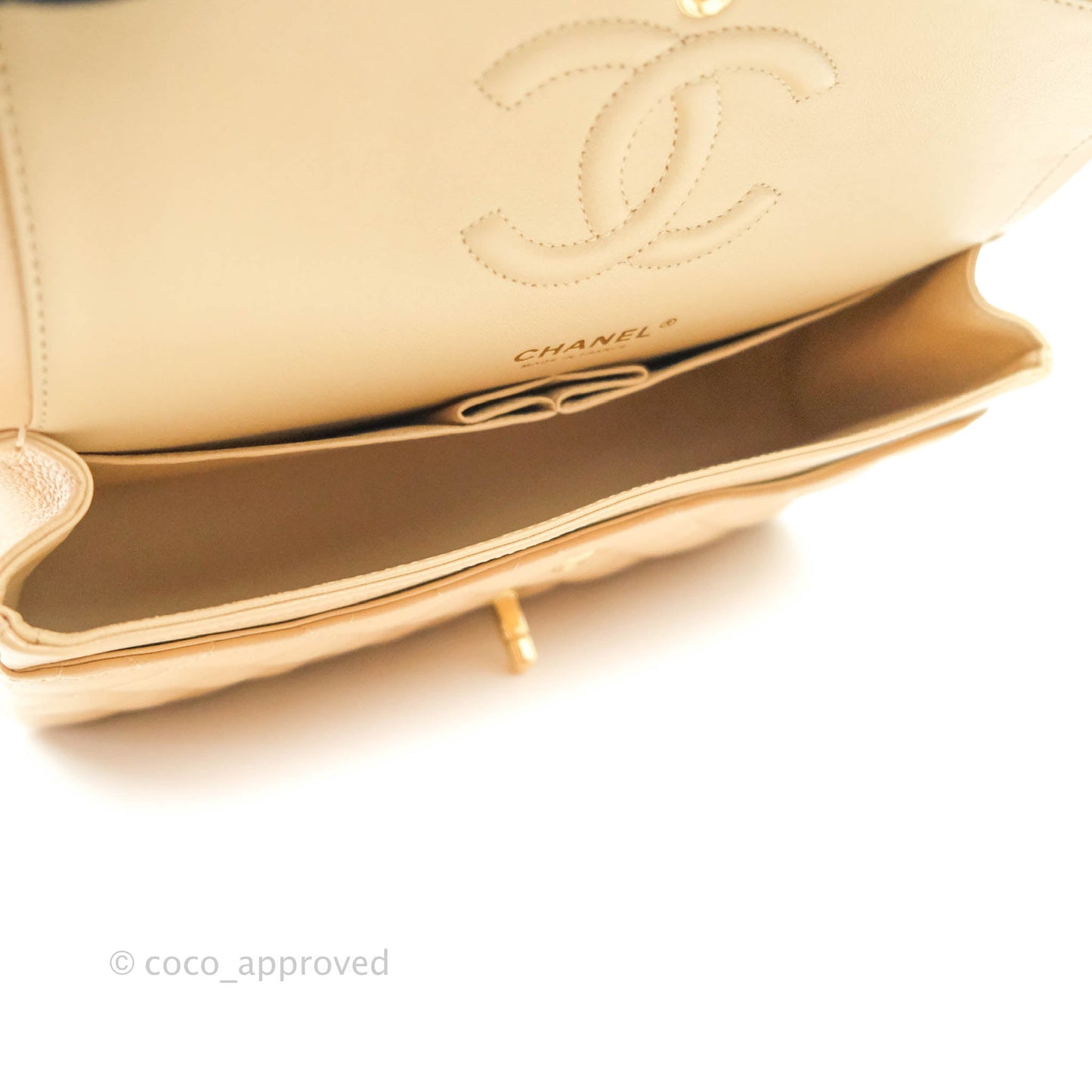 Chanel Classic M/L Medium Flap Quilted Beige Caviar Gold Hardware