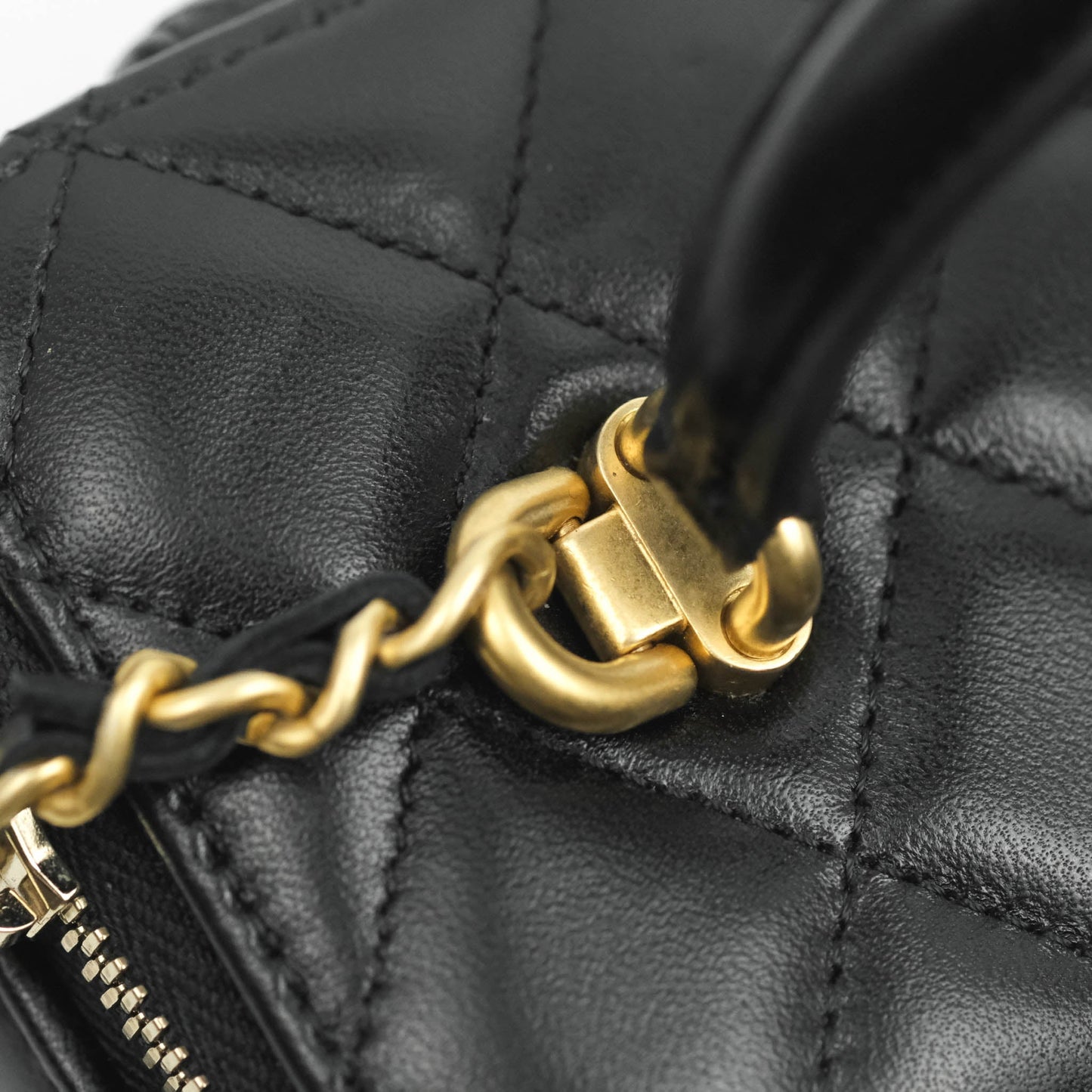 Chanel Classic Vanity Rectangular Top Handle With Chain Black Lambskin Aged Gold Hardware