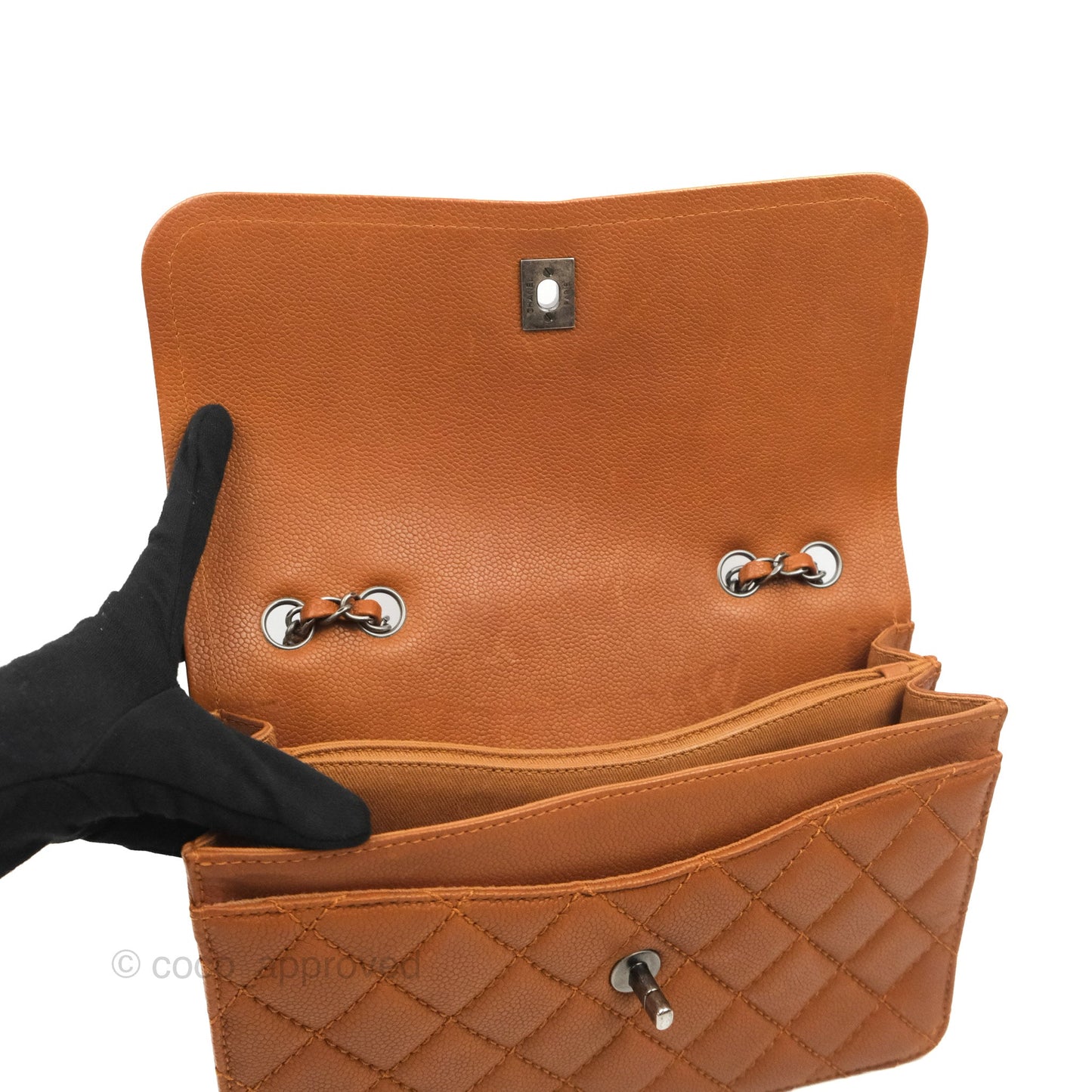 Chanel Flap Bag Quilted Caramel Brown Caviar Ruthenium Hardware