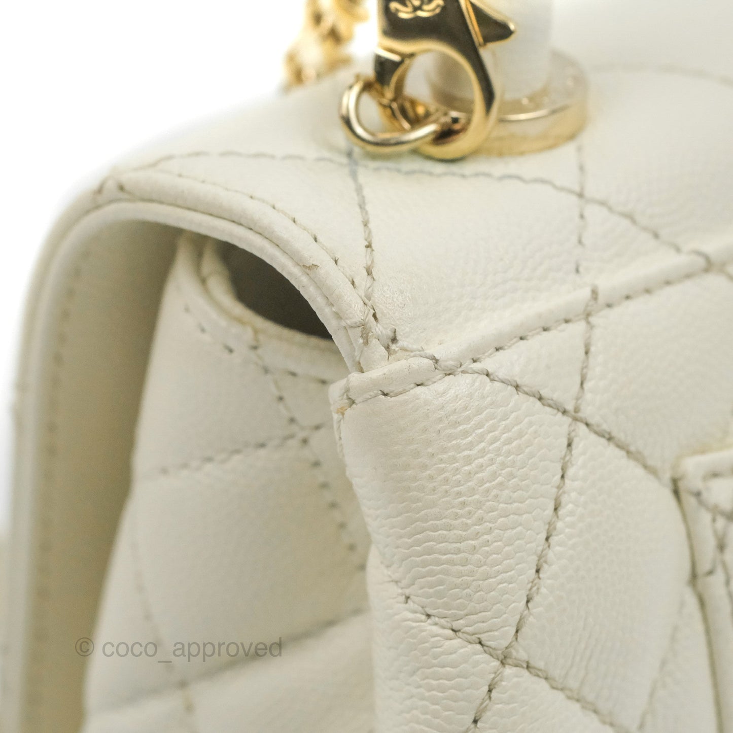 Chanel Mini Coco Handle Quilted Ivory Caviar Gold Hardware