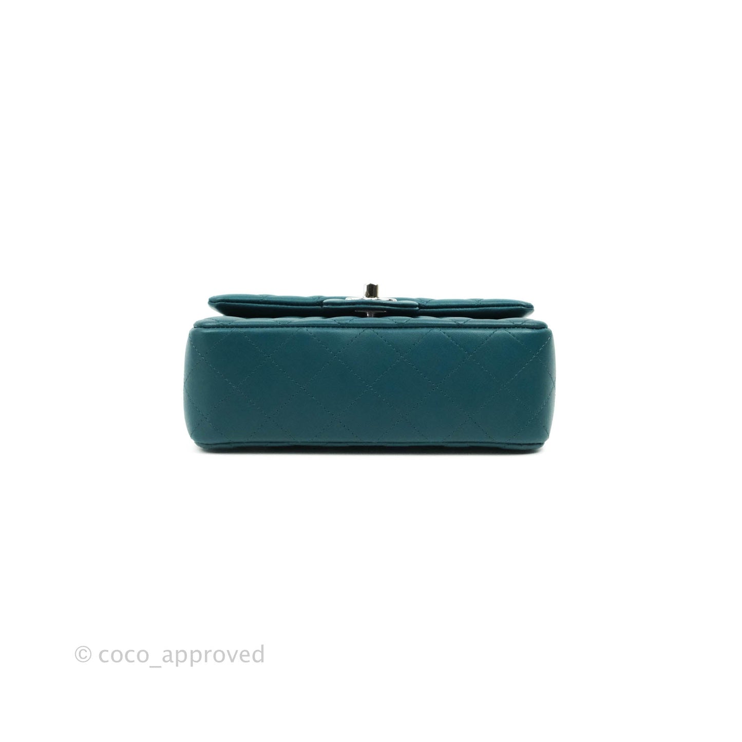 Chanel Quilted Mini Rectangular Lambskin Teal Silver Hardware