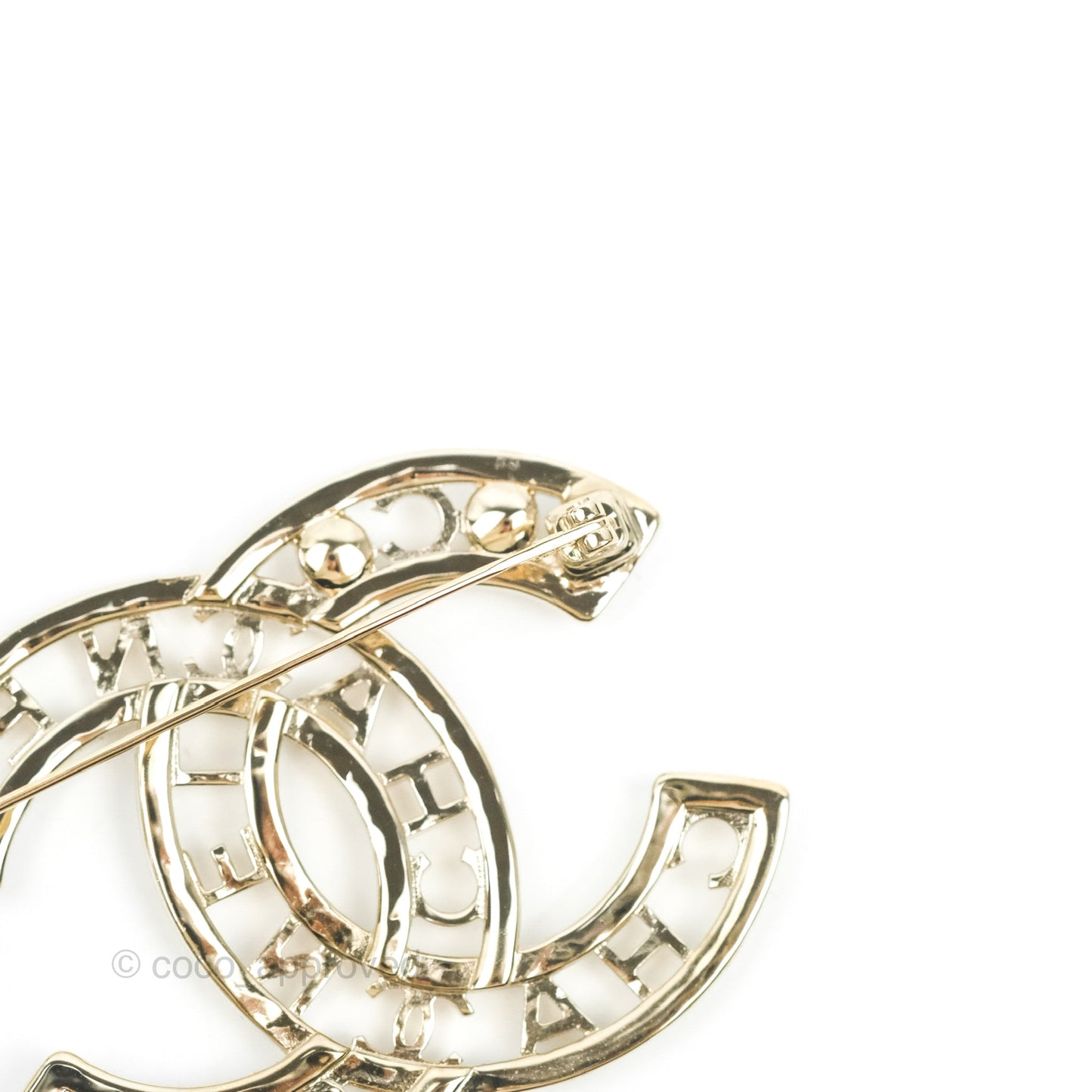 Chanel CC Pearl Crystal Brooch Light Gold Tone 23V