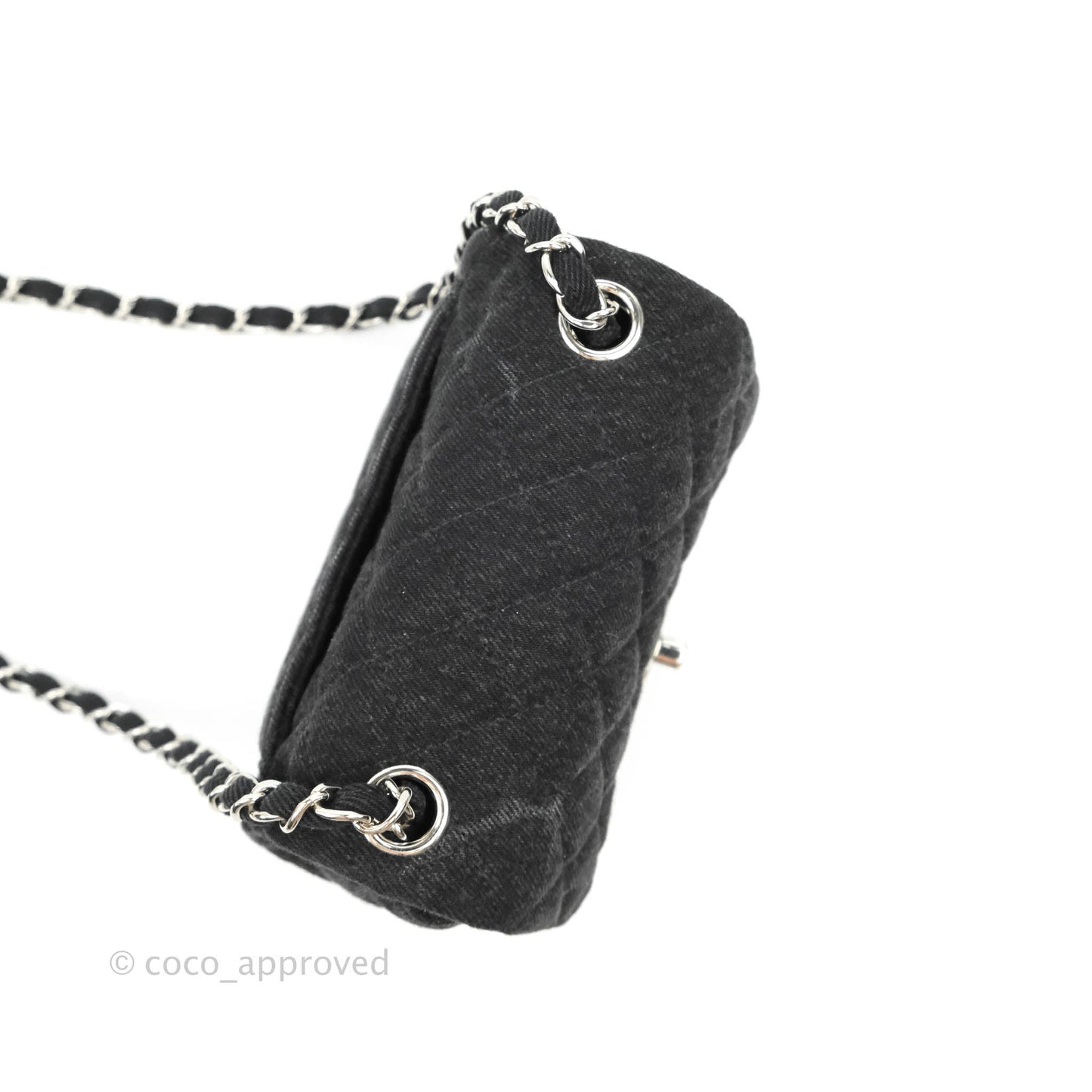 Chanel Quilted Mini Square Black Denim Silver Hardware