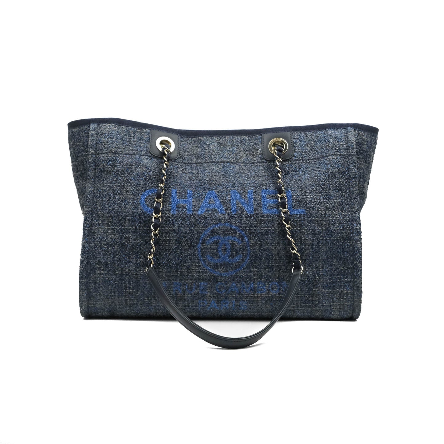 Chanel Medium Deauville Tote Navy Canvas Gold Hardware