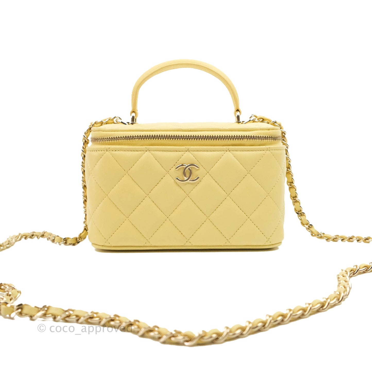 Chanel Vanity Rectangular Top Handle Yellow Lambskin Gold Hardware