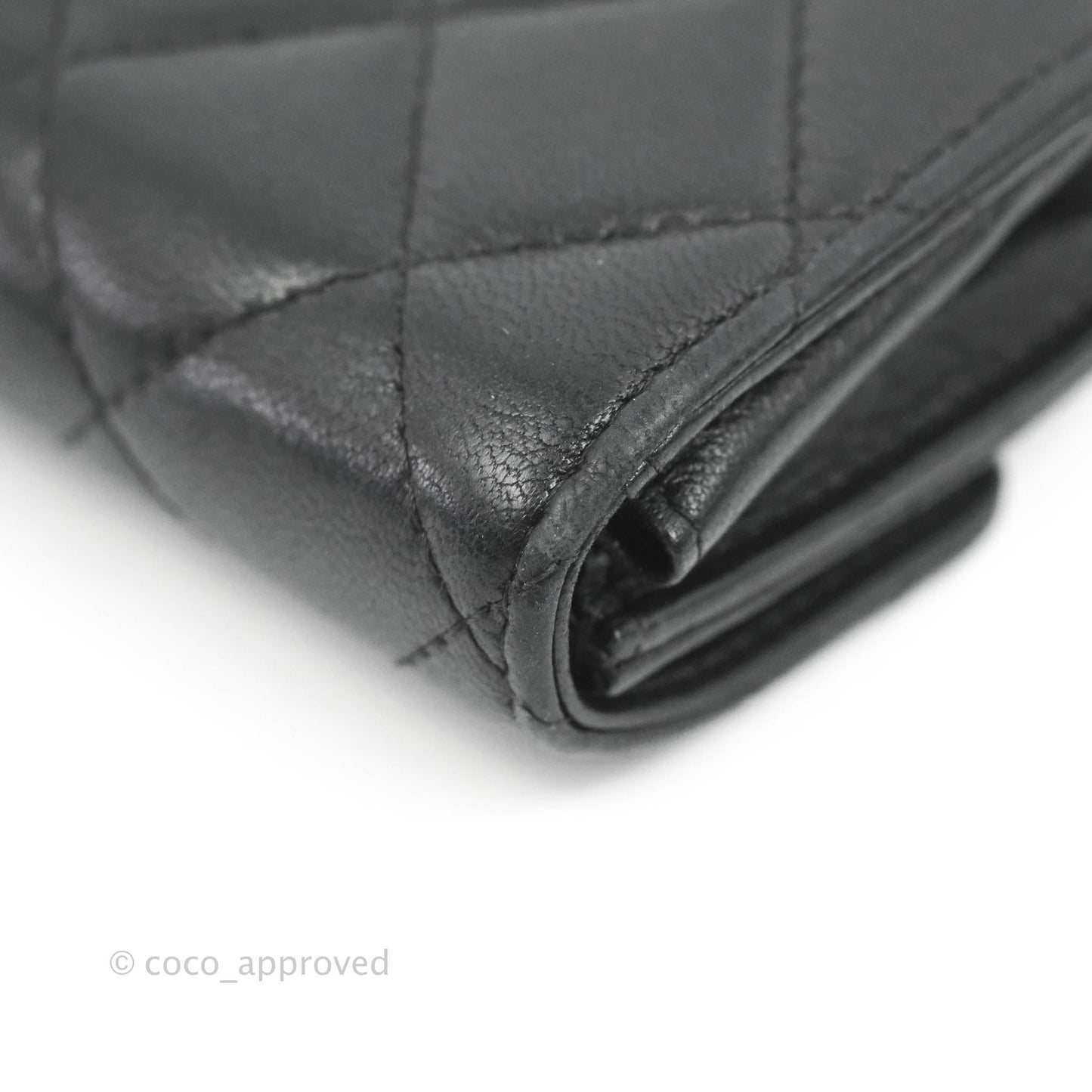 Chanel Quilted Small Flap Card Holder Black Lambskin Silver Hardware