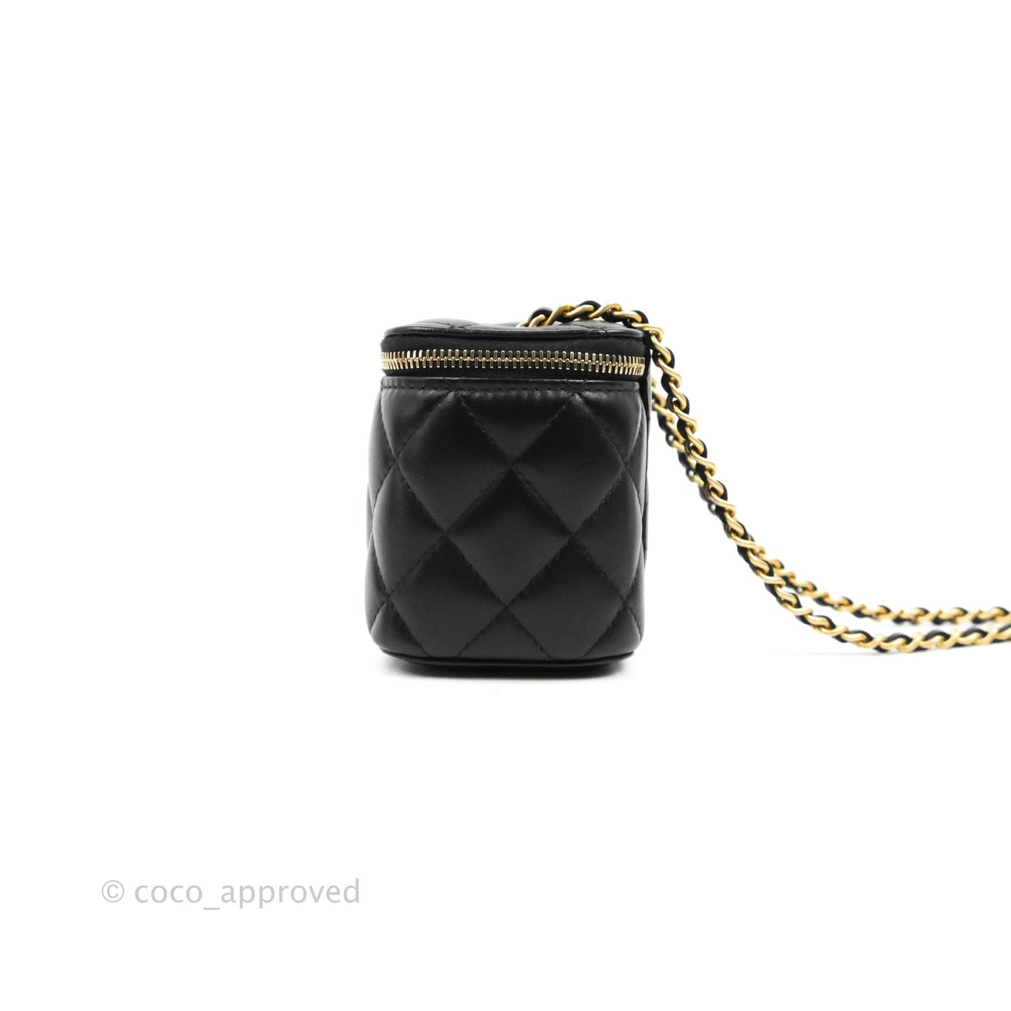 Chanel Classic Mini Pearl Crush Vanity With Chain Black Lambskin Aged Gold Hardware