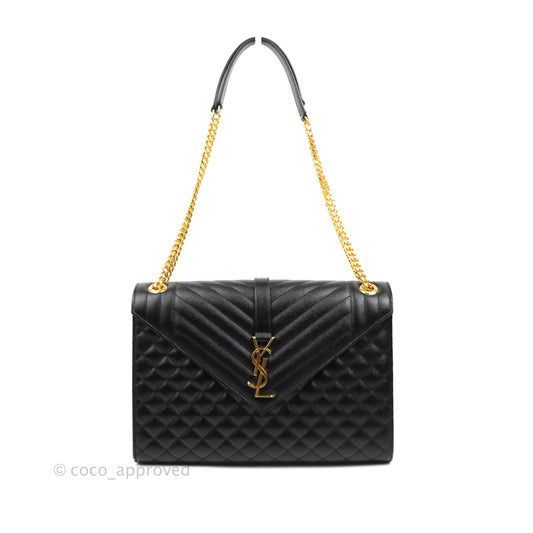 Saint Laurent Quilted Envelope Large Black Caviar Gold Hardware
