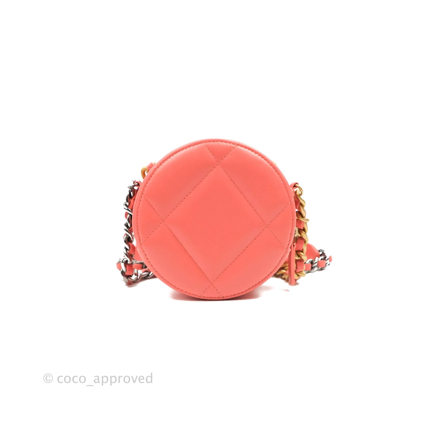 Chanel 19 Round Clutch With Chain Coral Pink Mixed Hardware