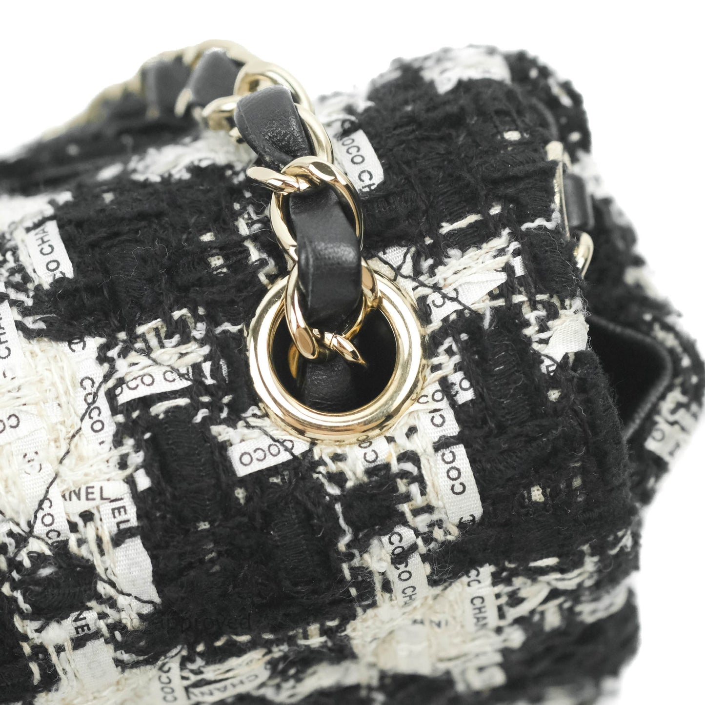 Chanel Quilted Mini Rectangular Flap Tweed Houndstooth Black & White Gold Hardware