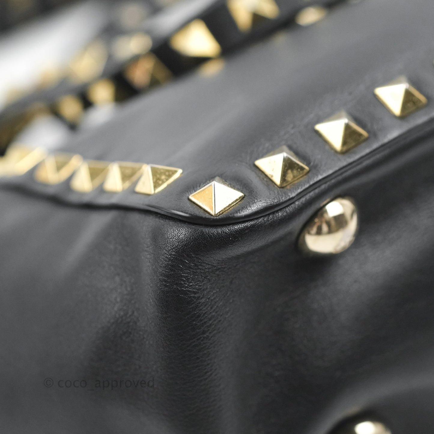 Valentino Garavani Mini Trapeze Rockstud Black Grained Calfskin Gold Hardware