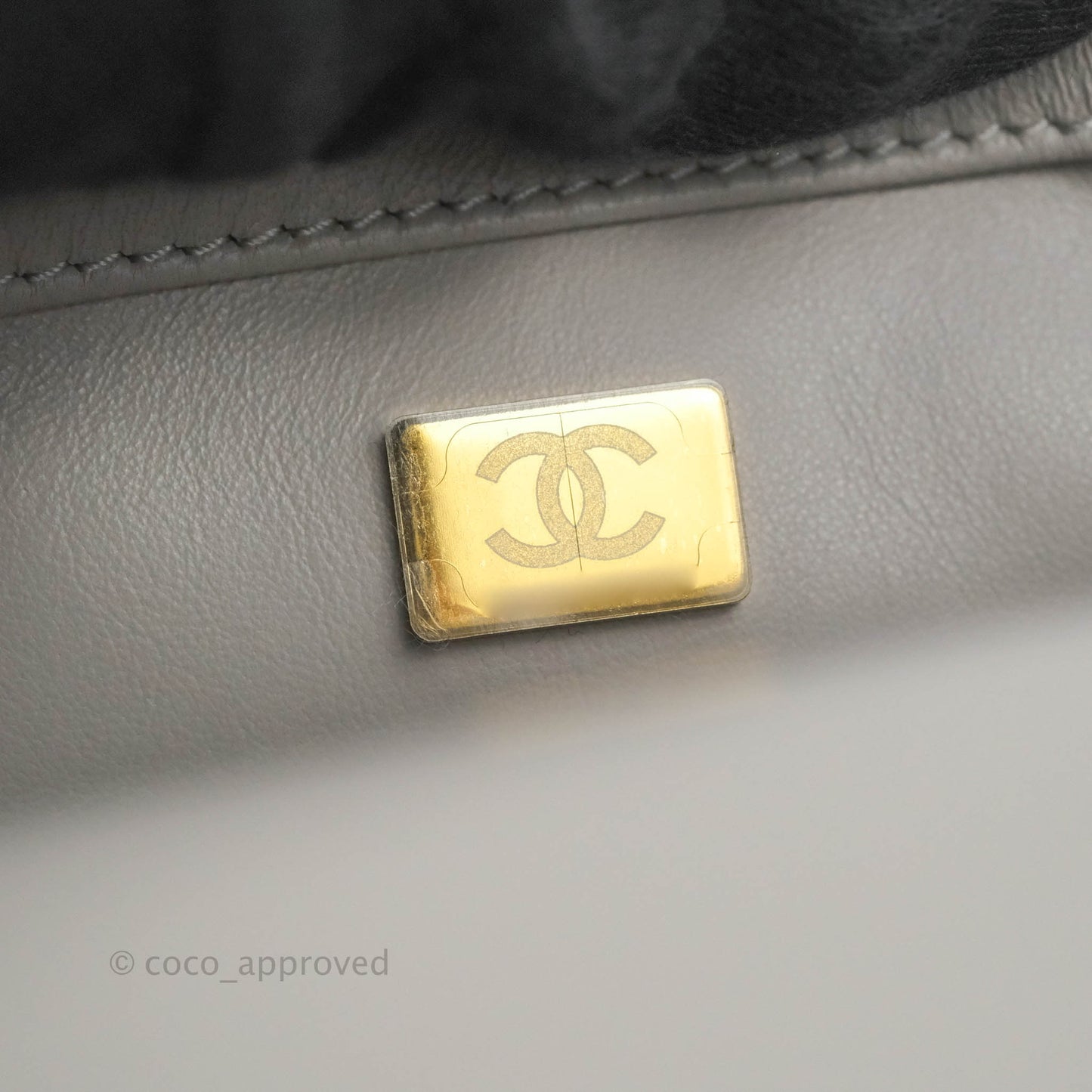 Chanel Mini Rectangular Pearl Crush Quilted Light Grey Lambskin Aged Gold Hardware 22B