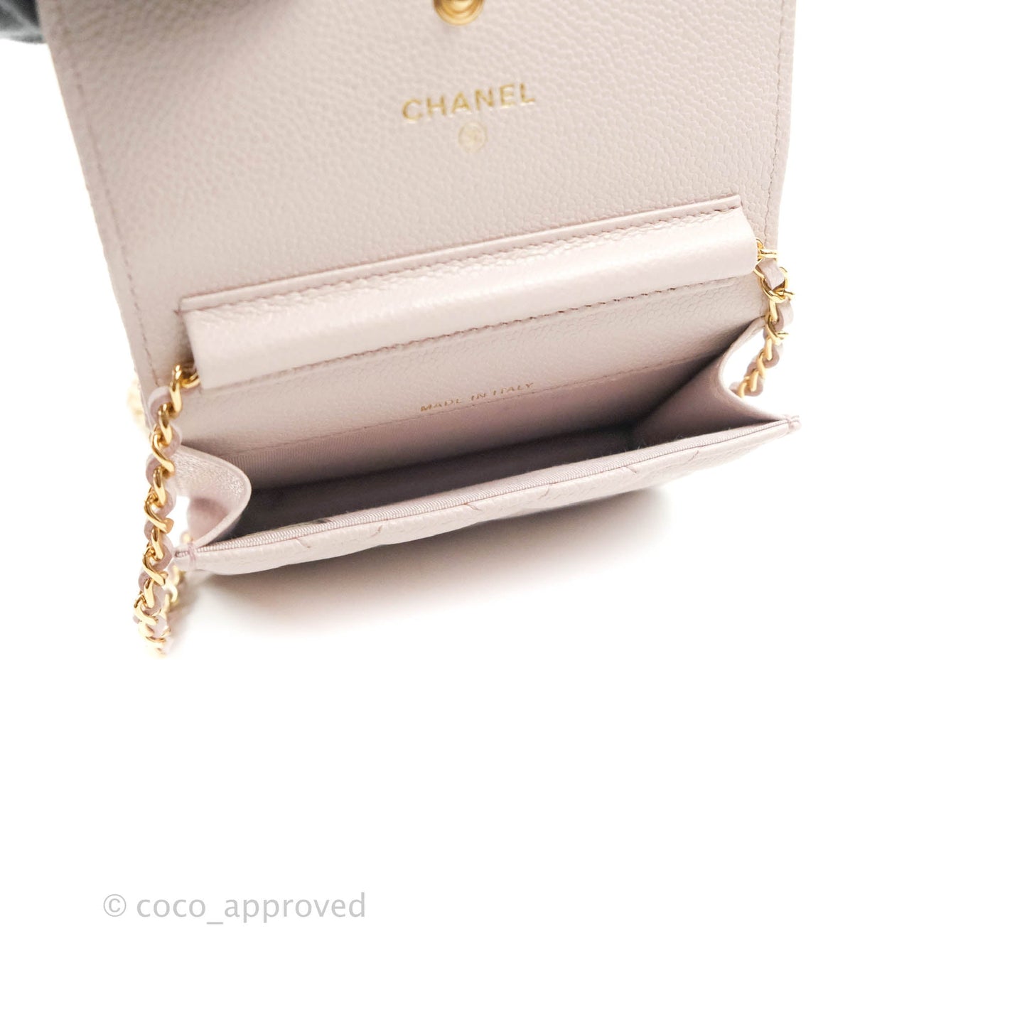 Chanel Miss Coco Clutch With Chain Quilted Lilac Pink Caviar Gold Hardware