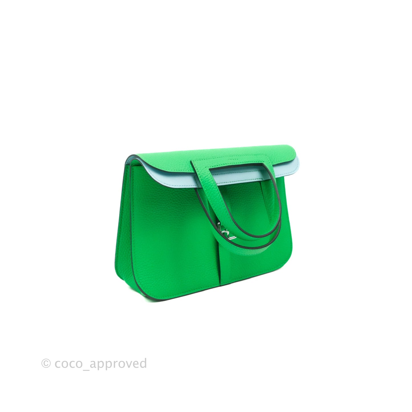 Hermès Halzan 25 Vert Comics/ Bleu Zephyr Clemence Palladium Hardware
