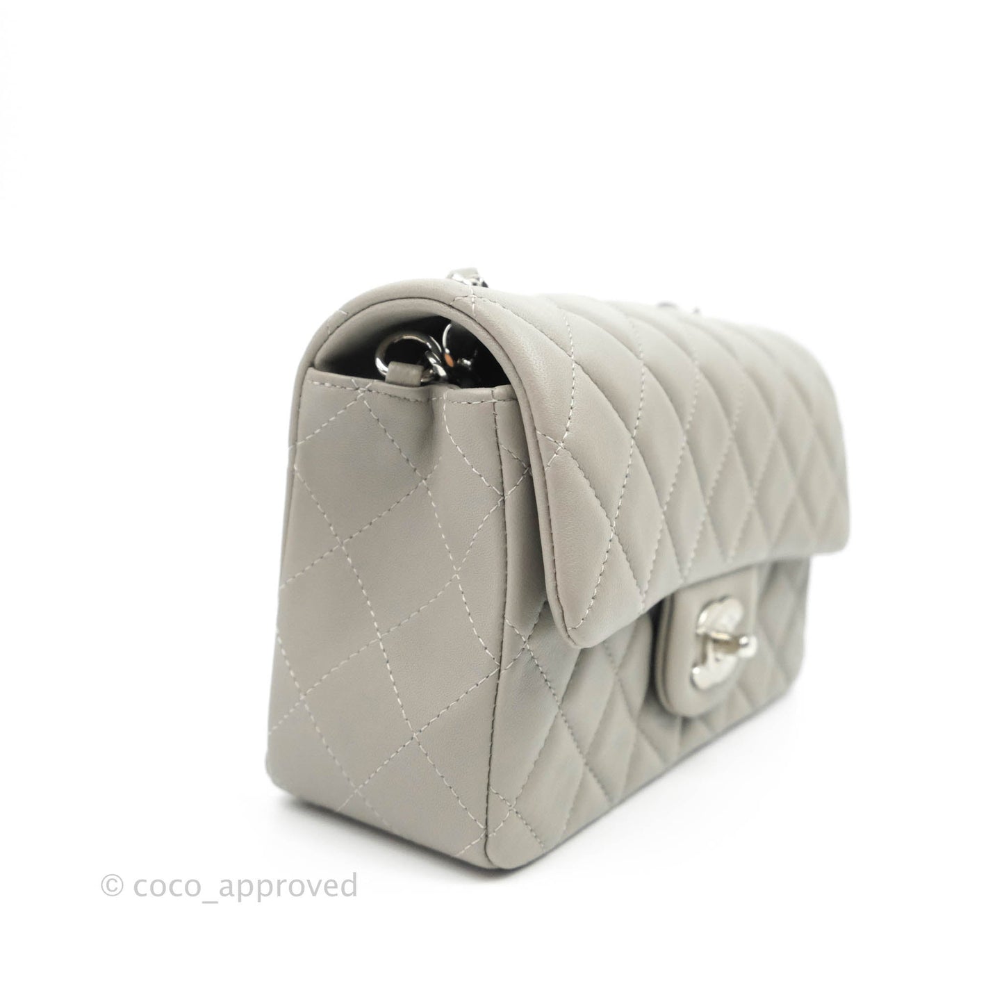 Chanel Quilted Mini Rectangular Grey Lambskin Silver Hardware 19B