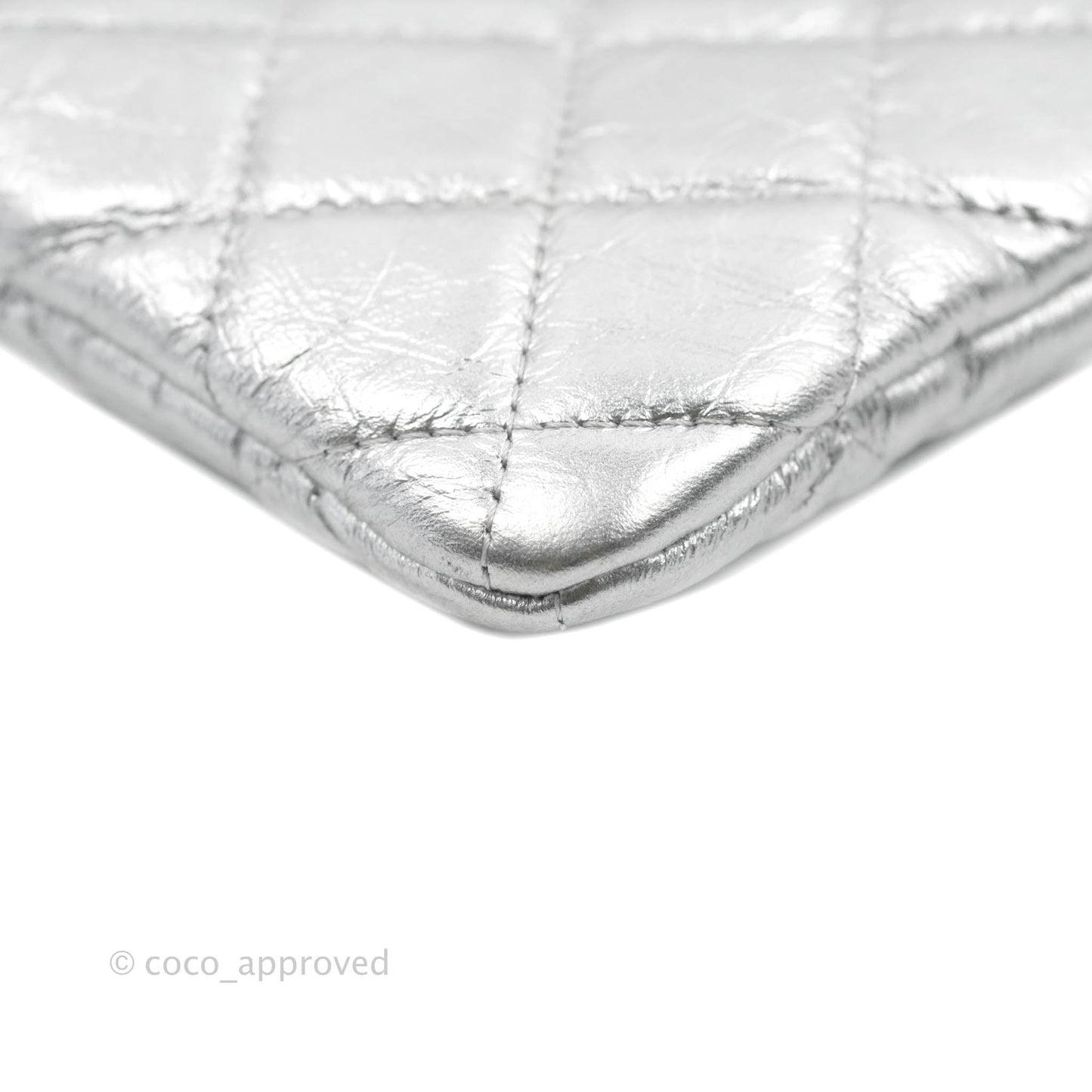 Chanel Caviar Quilted Large Cosmetic Case Metallic Silver  With Charms